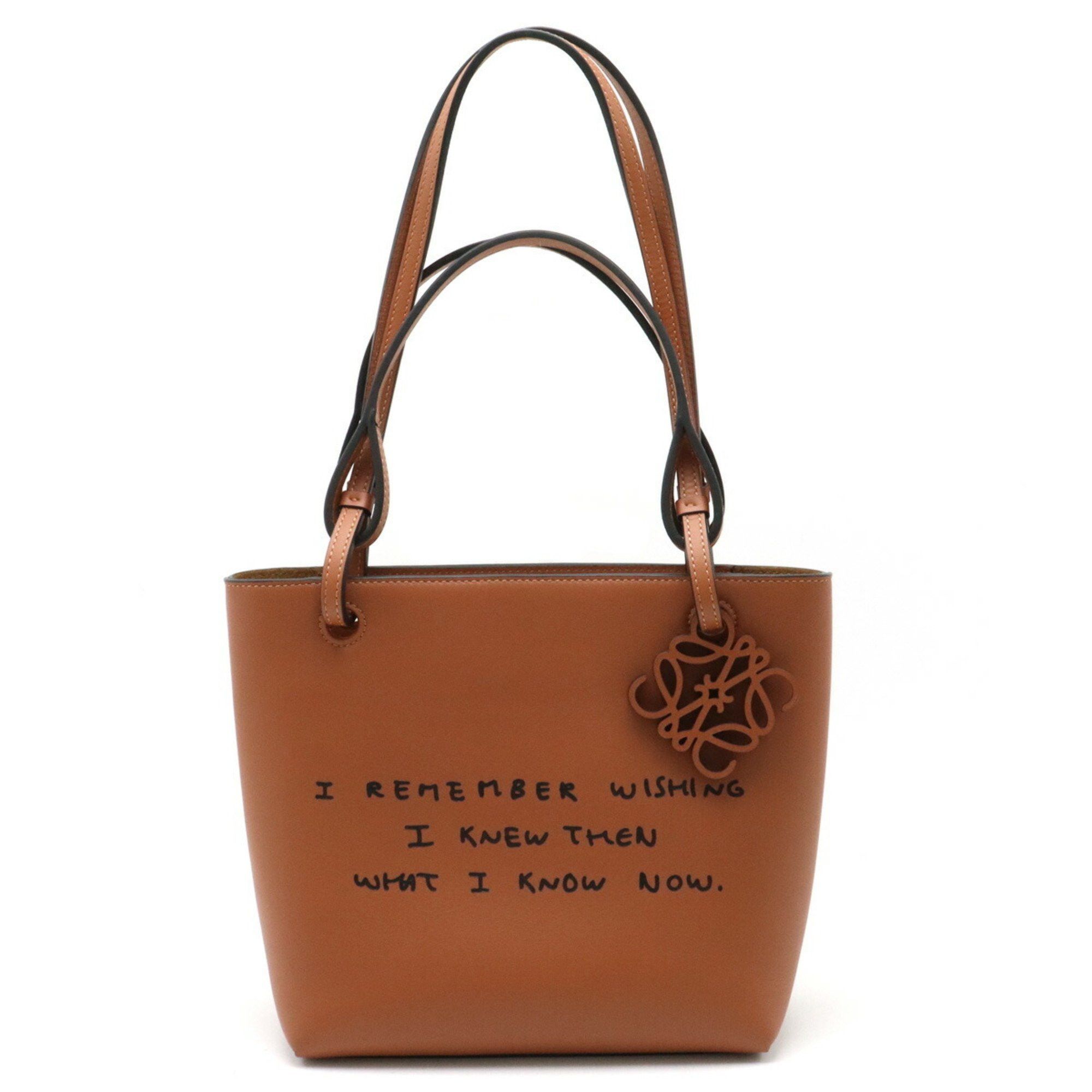 image of Loewe Text Double Handle Square Tote Bag Shoulder Leather Tan Brown A711T81X02 2530, Women's