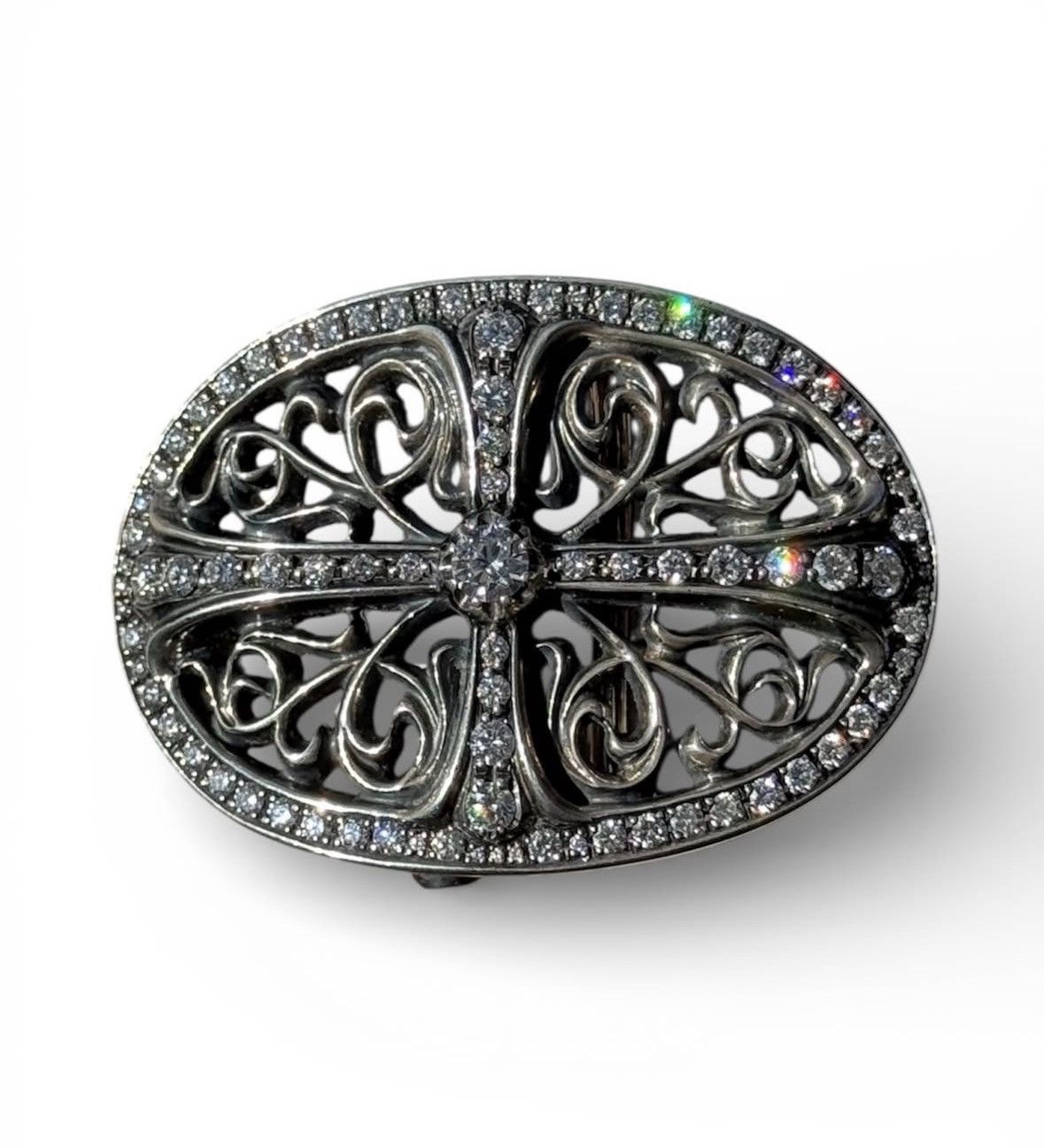 Chrome Hearts Chrome Hearts Pave Diamond Sterling Silver Oval Belt Buckle Size ONE SIZE - 1 Thumbnail