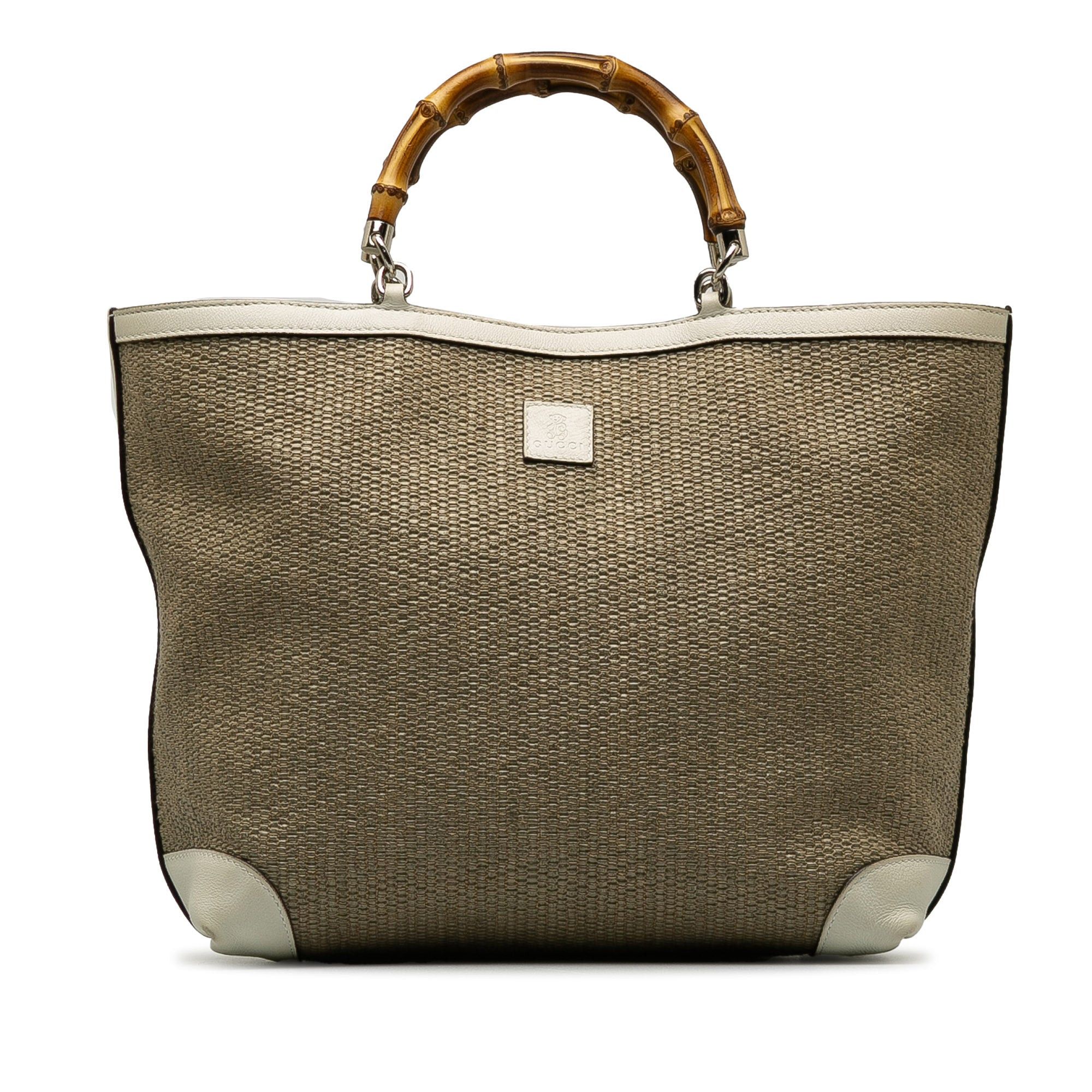 image of Gucci Medium Raffia Bamboo Shopper Tote Tote Bag in Brown, Women's