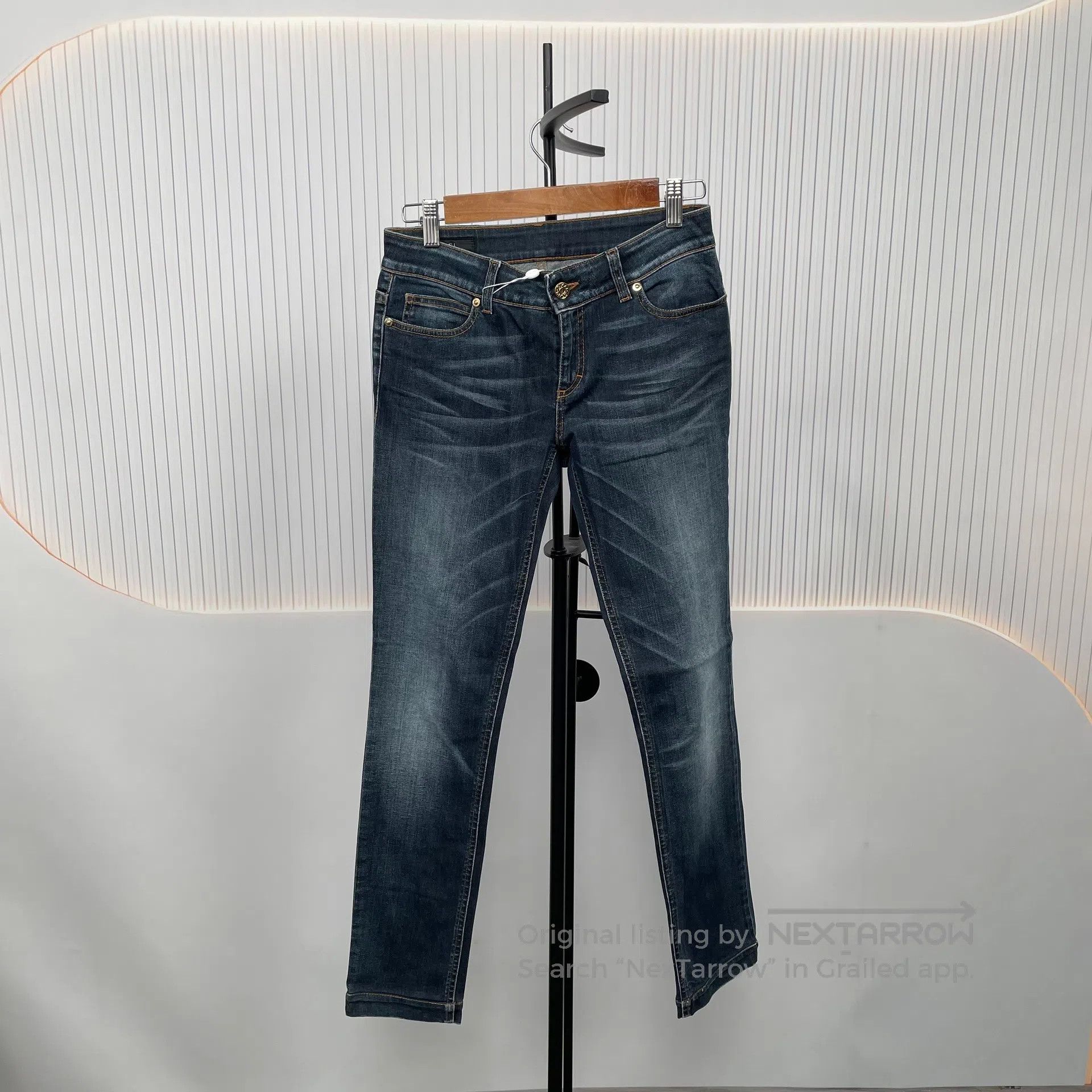 Gucci Guicci Deep Blue Little Bee Embroidered Denim Pants| Size 37" - 2 Thumbnail