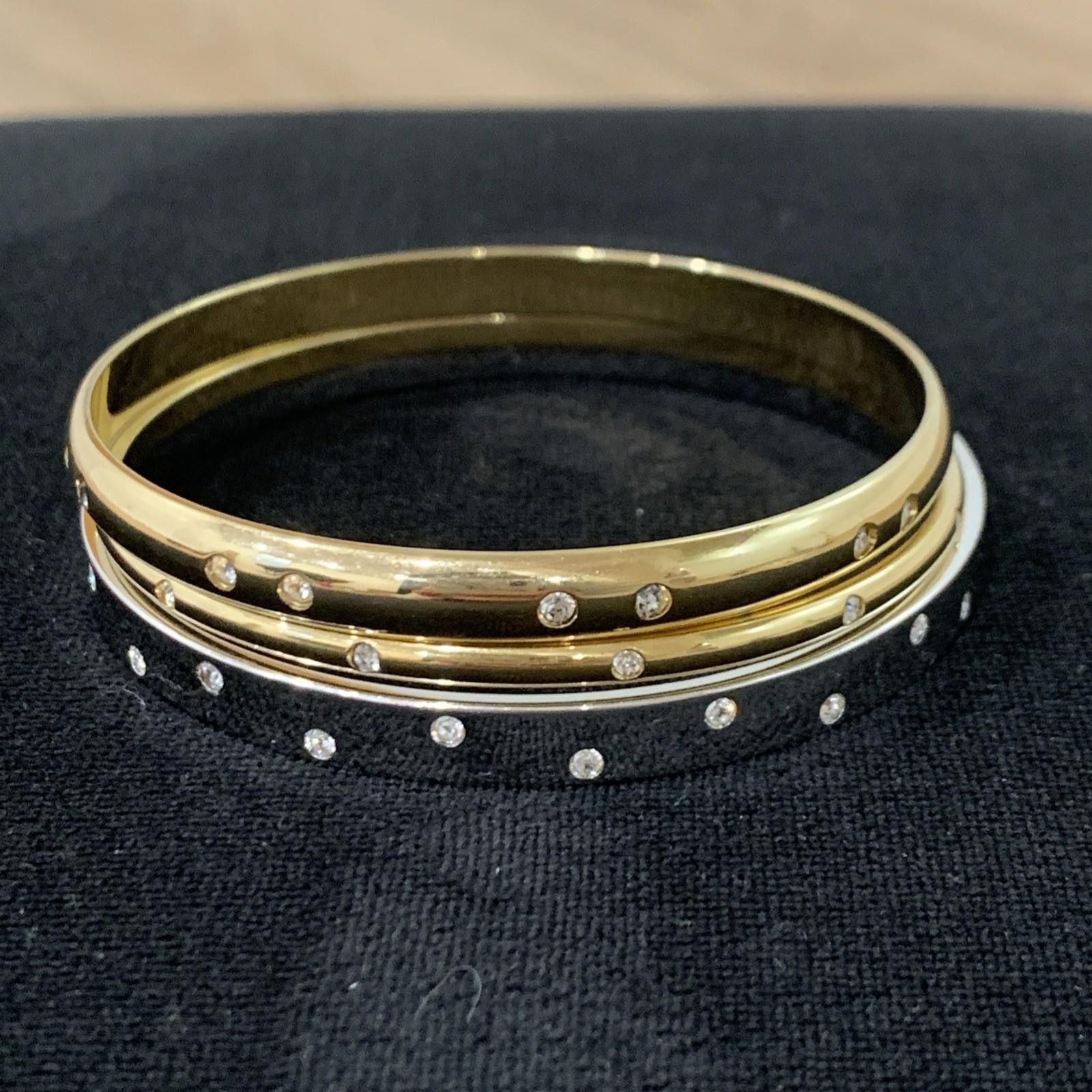 Swarovski 1990s Savvy by Swarovski Bangle Set Gold Tone w/ Crystals Size ONE SIZE - 2 Thumbnail
