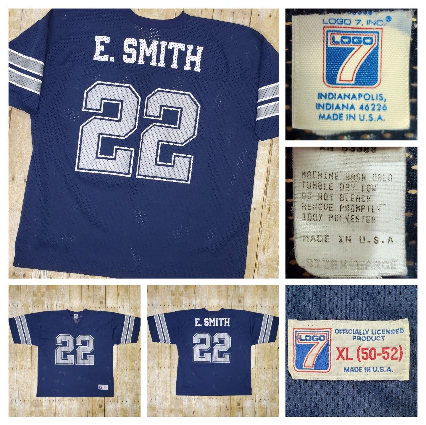 Maillot De Football Vintage Emmitt Smith #22 – Dallas Cowboys, Logo 7, Taille XL, Fabriqué Aux USA