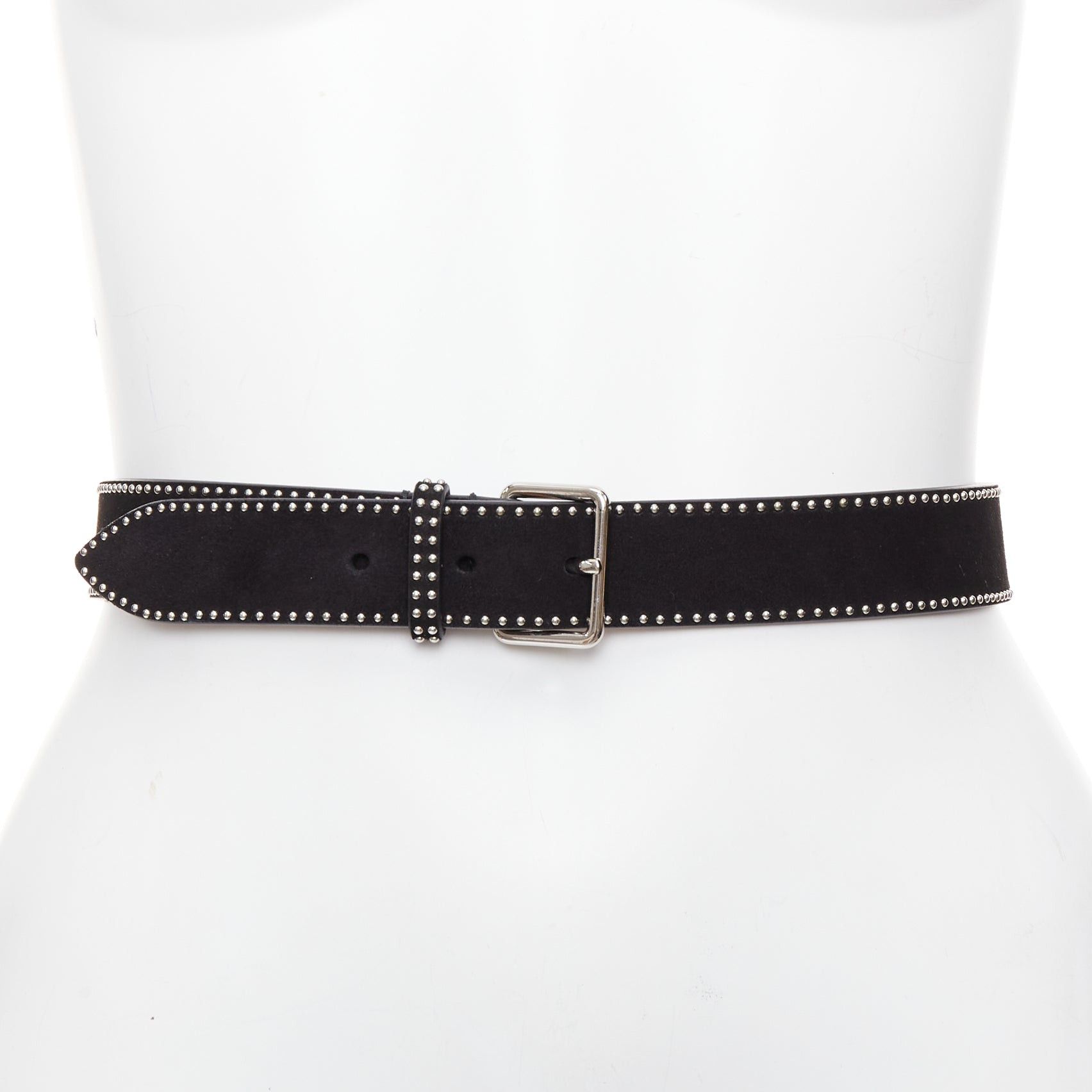 Alaia ALAIA black suede leather silver mini dome studded buckled belt 65cm Size ONE SIZE - 1 Thumbnail