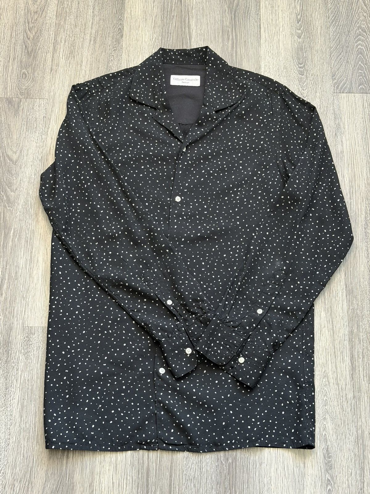 Officine Generale Officine Générale Men’s Dress Shirt - Black/White Dot, Med. Size US M / EU 48-50 / 2 - 1 Thumbnail