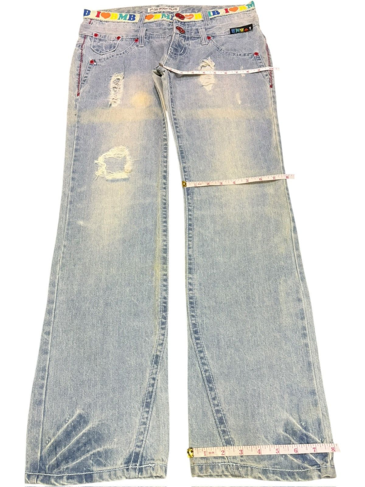 Dsquared2 Vintage Blue Moon Blue Double Waist Patch Distress Jeans Size 34" / US 12 / IT 48 - 8 Thumbnail