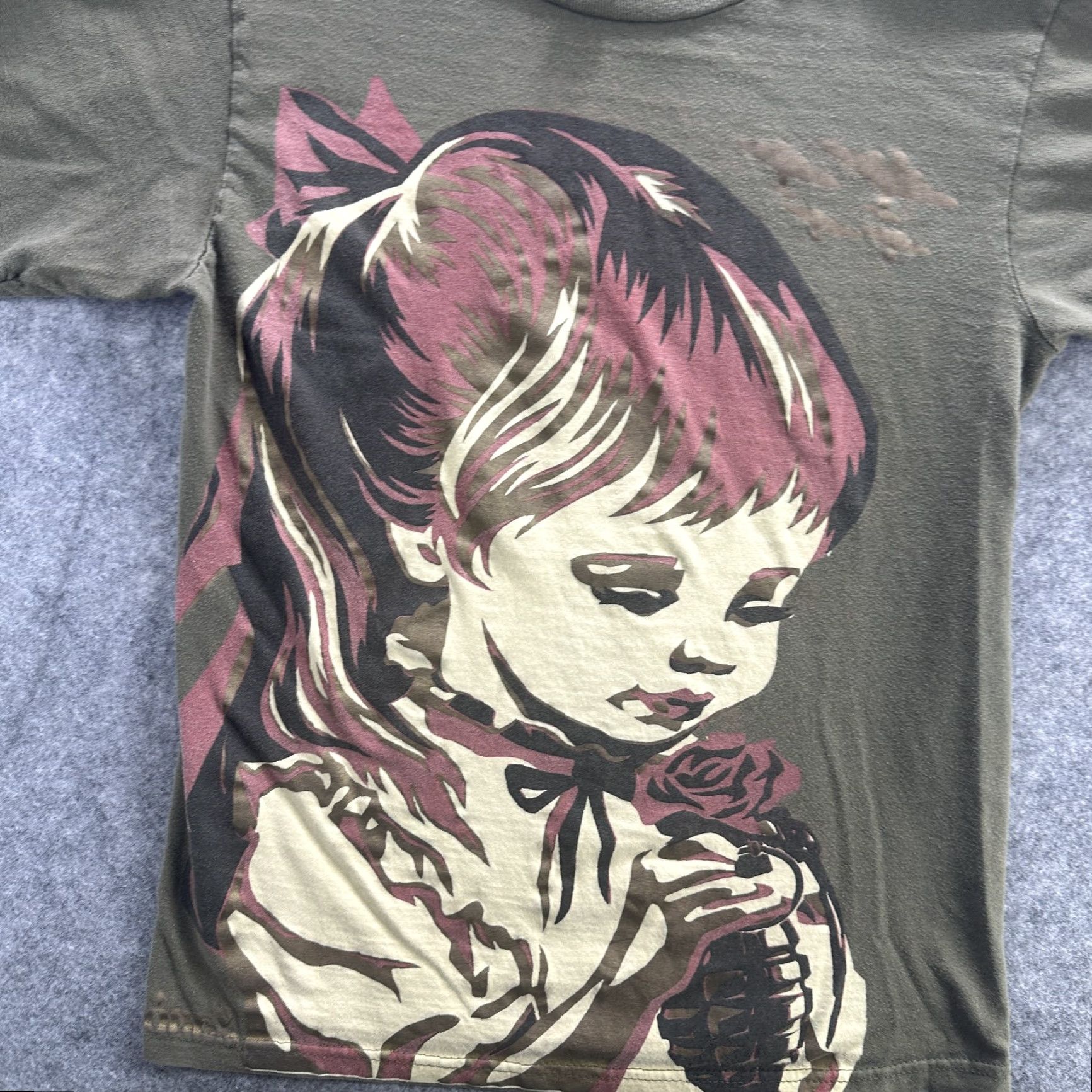 Obey VINTAGE Obey T-Shirt Mens Small Urban Art Graphic Rose Girl Olive Green Made USA Size US S / EU 44-46 / 1 - 3 Thumbnail