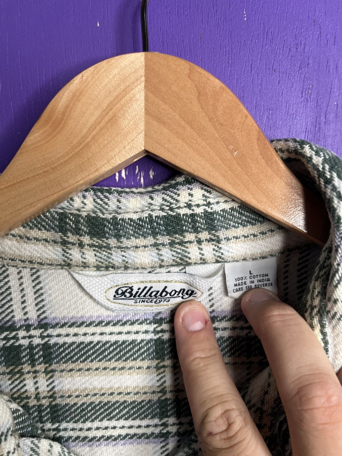 Billabong × Vintage Vintage 90s Billabong white flannel shirt Size US L / EU 52-54 / 3 - 4 Thumbnail