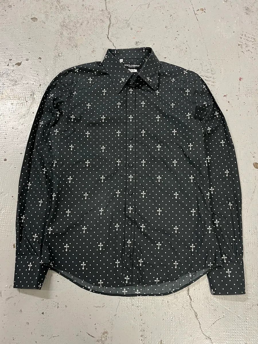 Dolce & Gabbana 2010s Dolce & Gabbana Black Polka Dot Cross Print Shirt Size US S / EU 44-46 / 1 - 1 Thumbnail