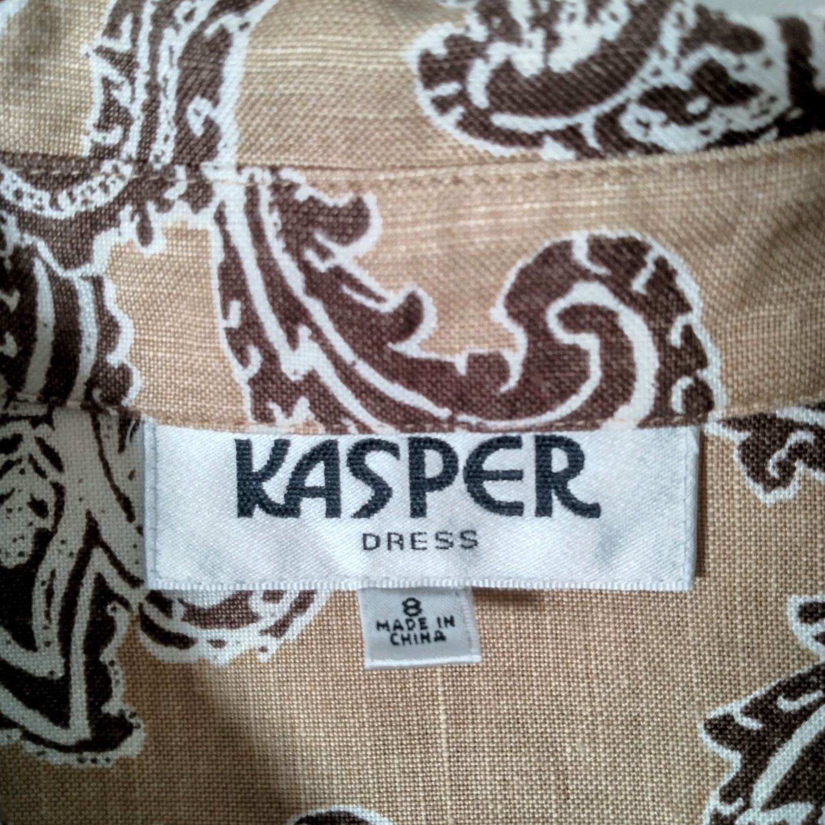 Kasper Kasper Shirt Dress Size 8 Button Front Collared 3/4 Sleeve Brown Floral Paisley Linen Rayon Knee Length Women Dress Size M / US 6-8 / IT 42-44 - 5 Thumbnail