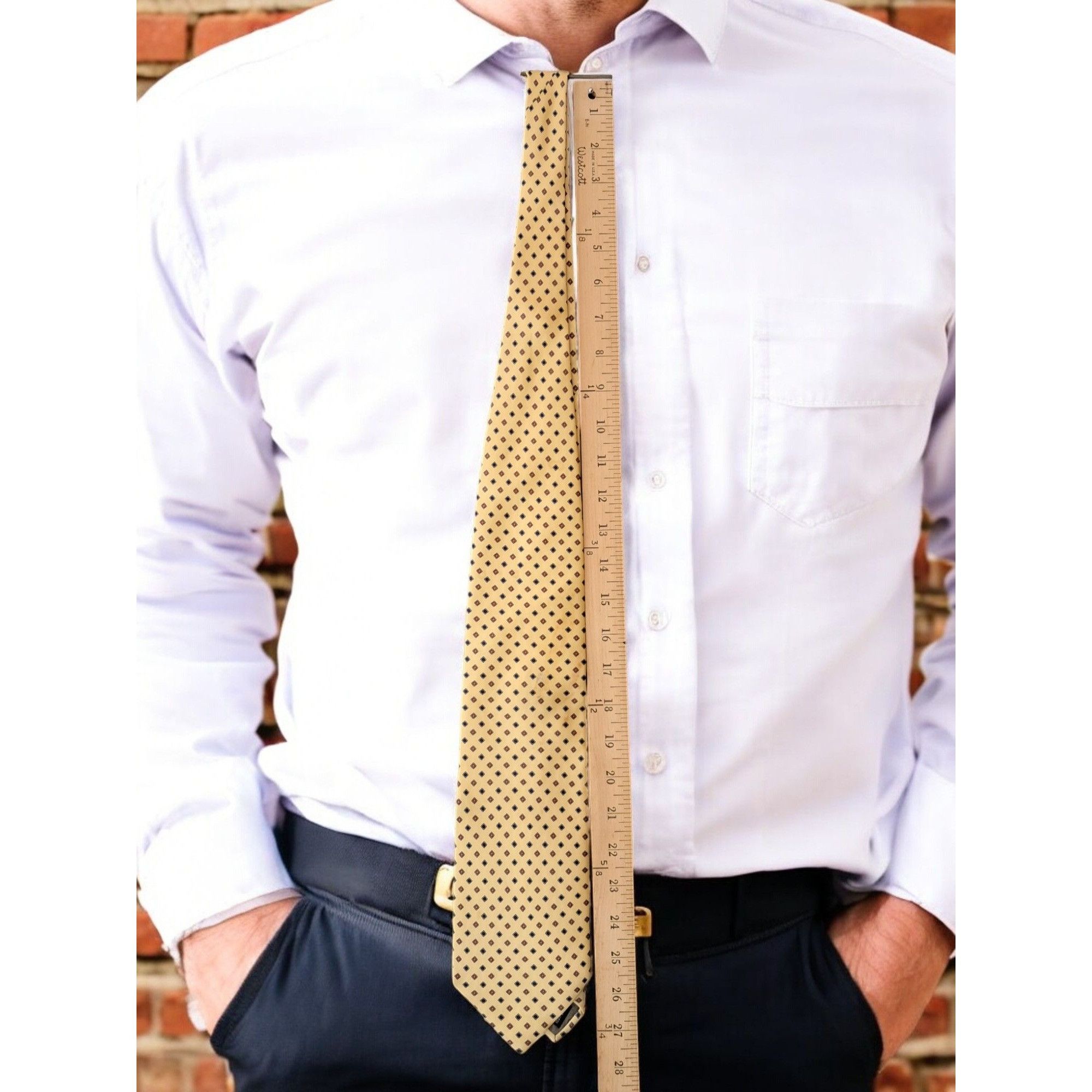 Vintage Antiche Seterie Fiorentine Luxury 100% Silk Tie - Yellow wit Size ONE SIZE - 9 Thumbnail