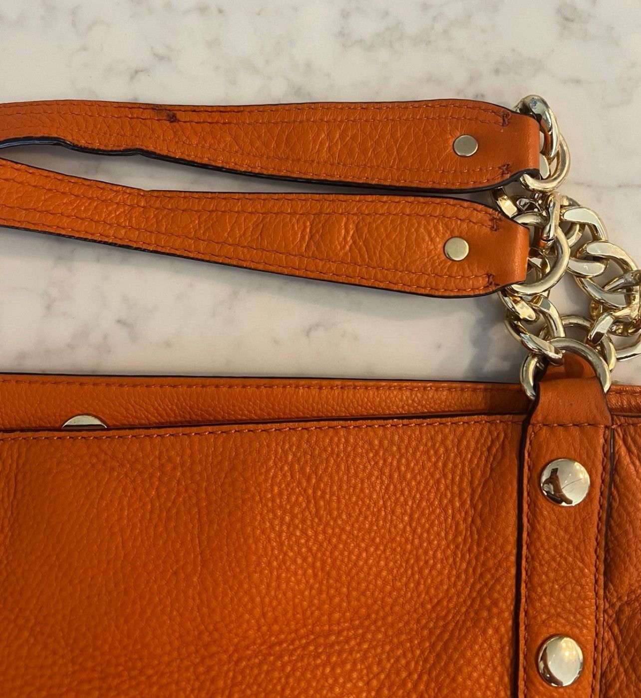 Michael Kors Michael Kors Orange Gold Studded Hobo Leather Bag Purse Size ONE SIZE - 6 Thumbnail