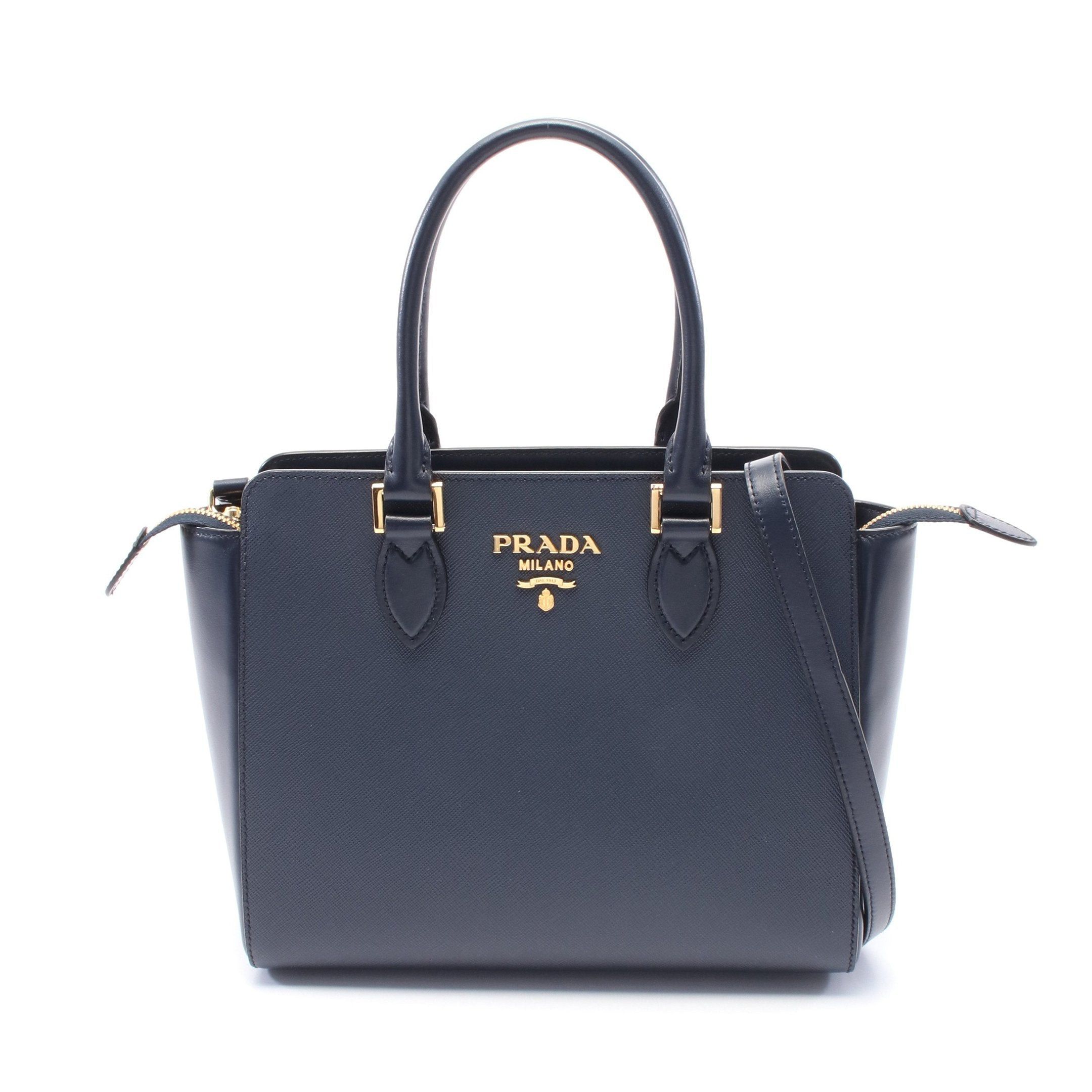 Prada Prada Saffiano Handbag Leather Navy Size ONE SIZE - 1 Thumbnail