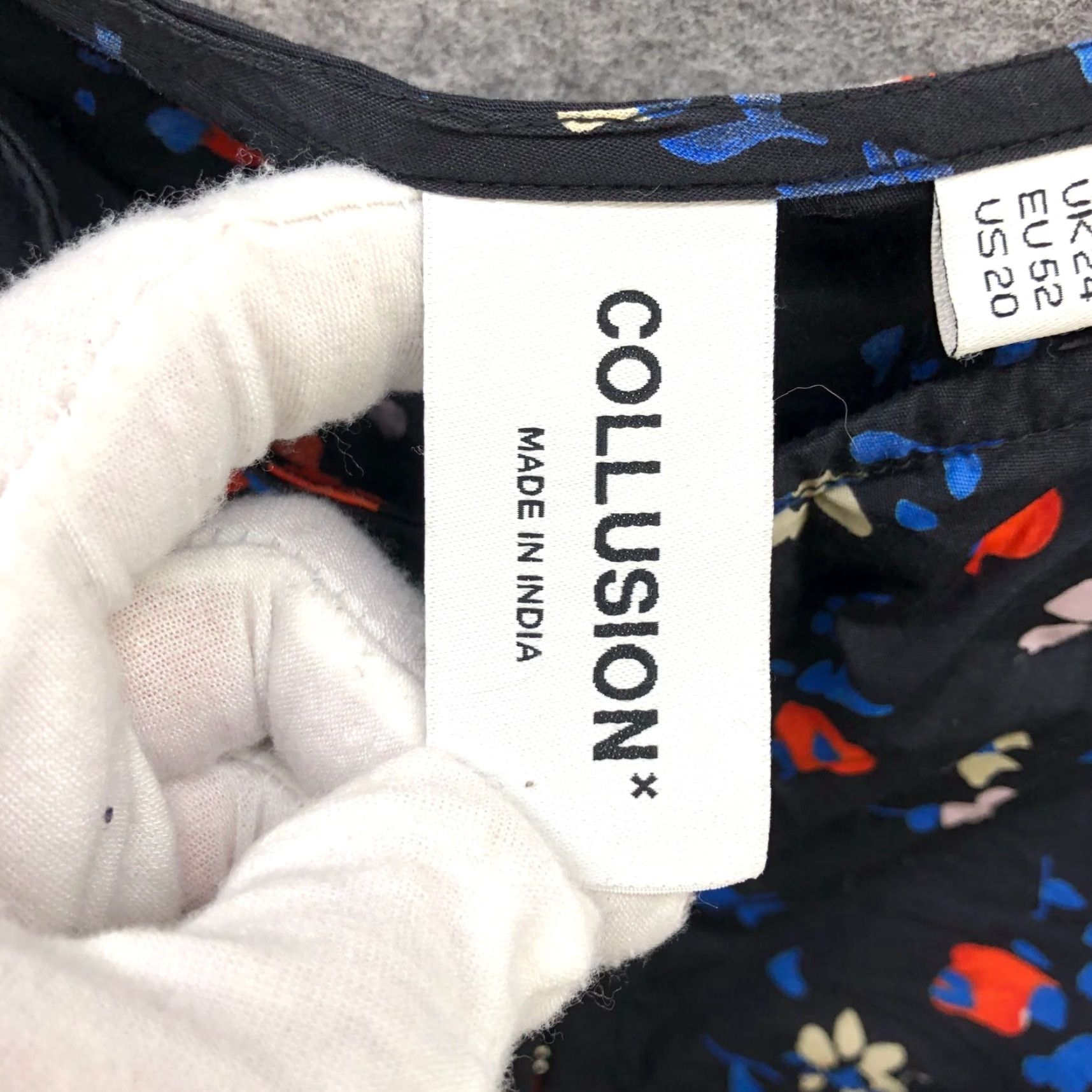 Vintage Asos Collusion Corset Square Neck Crop Top Womens 20 Puff Sleeve Blue Floral Cotton Blouse Size 3XL / US 20-22 - 7 Thumbnail