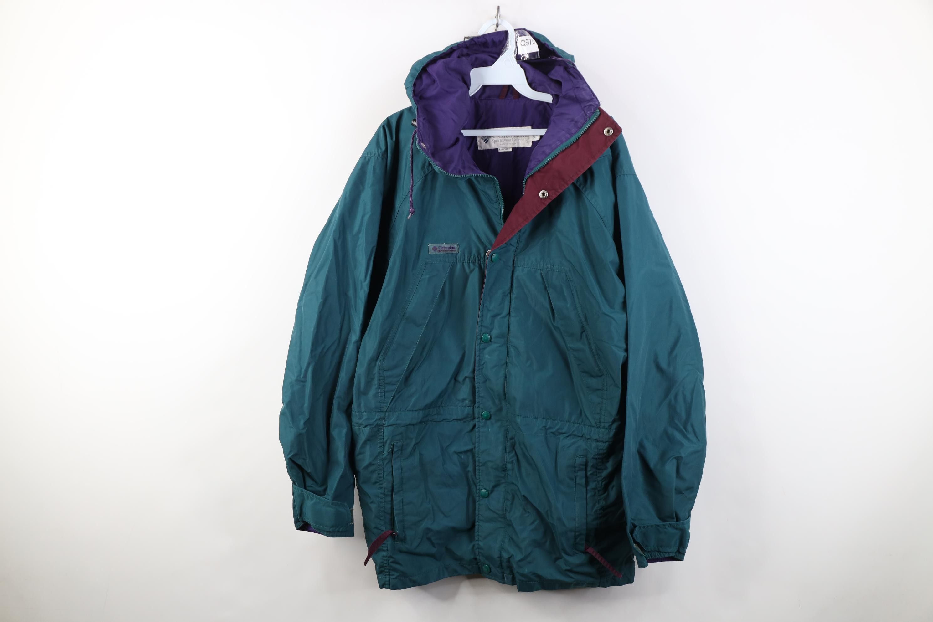 Columbia Vintage90s Columbia Hooded Rain Parka Jacket Coat Green Size US M / EU 48-50 / 2 - 1 Thumbnail