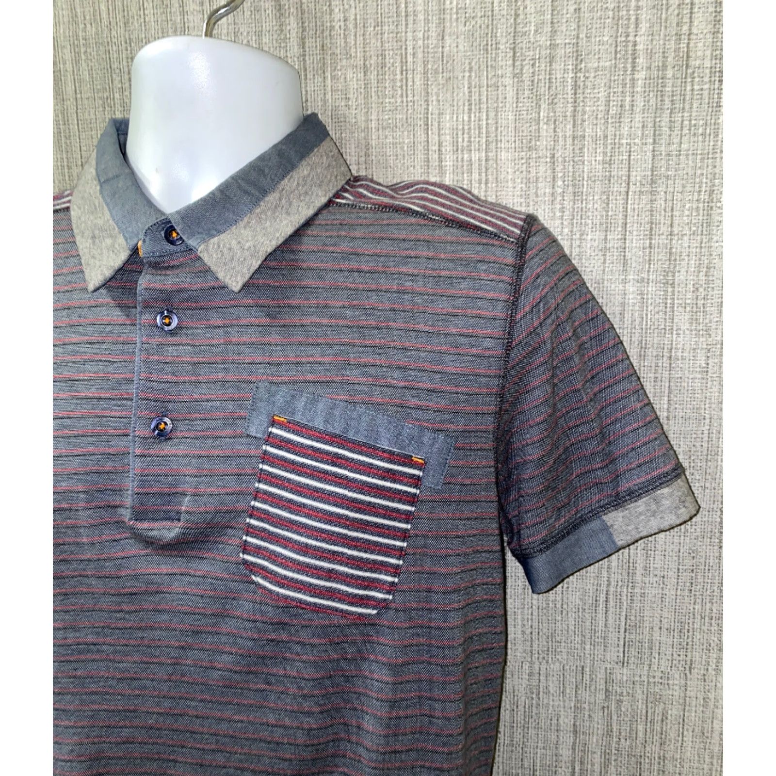 Vintage Boss Orange Mens Gray Striped Polo Shirt M Golf Shirt Casual Polo Shirt Mens Size M Gray Striped Short Sleeve Collared Cotton Regular Polo Shirt Size US M / EU 48-50 / 2 - 2 Thumbnail