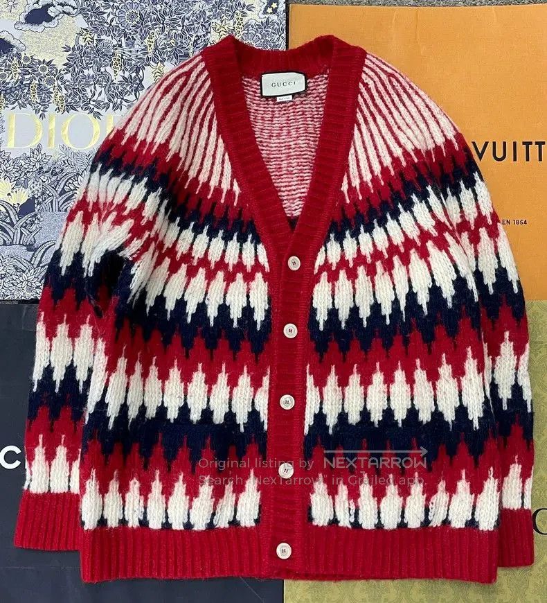 Gucci Gucci Red White Black Wool Cardigan. Size US M / EU 48-50 / 2 - 1 Thumbnail