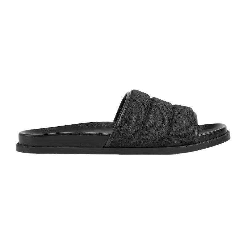 GUCCI $790 Men's Black Padded GG Canvas Slide Sandals New &