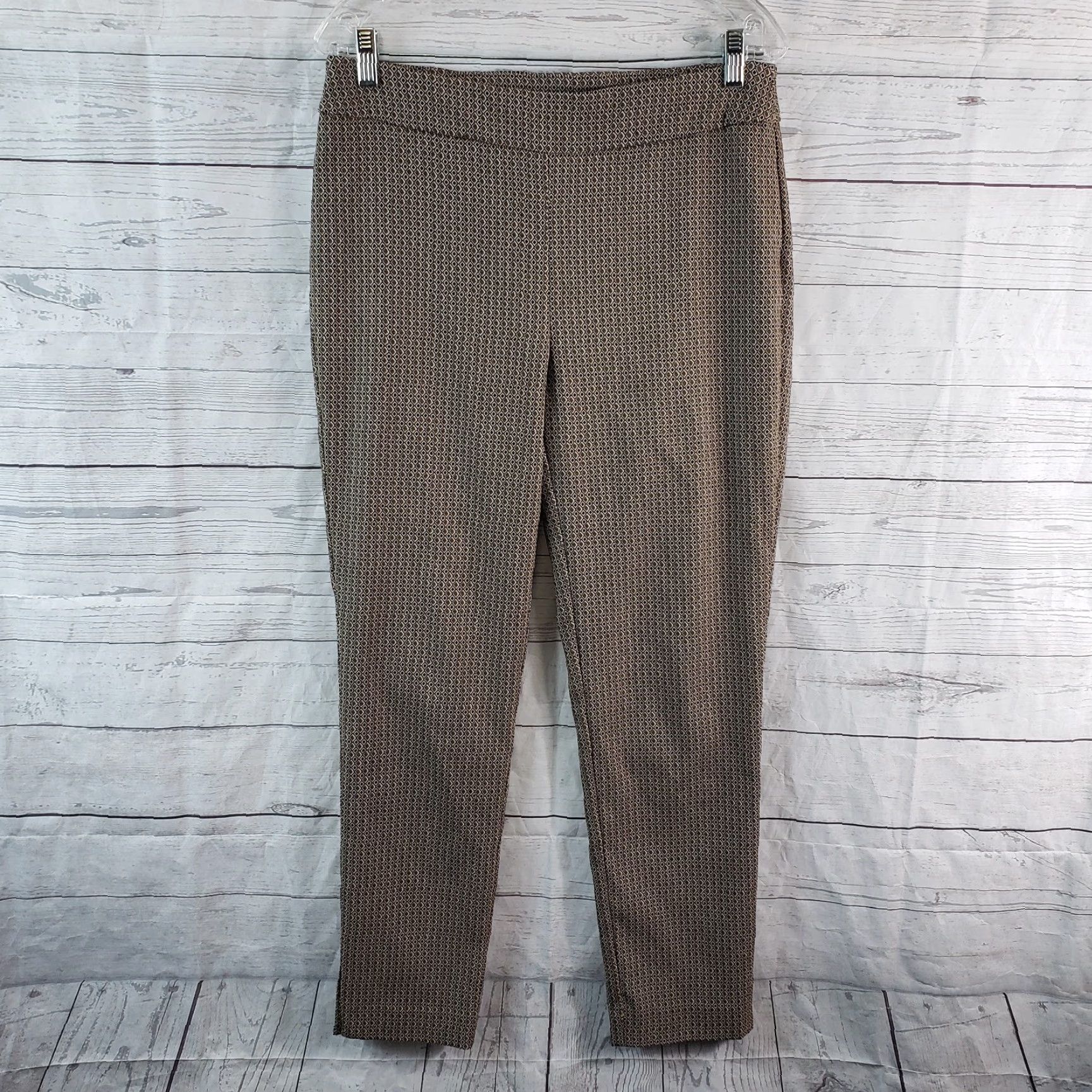 Vintage Chico's Womens Pants Pull On S 8 Black Brown Geometric Mid Rise Rayon Blend Size 30" / US 8 / IT 44 - 2 Thumbnail