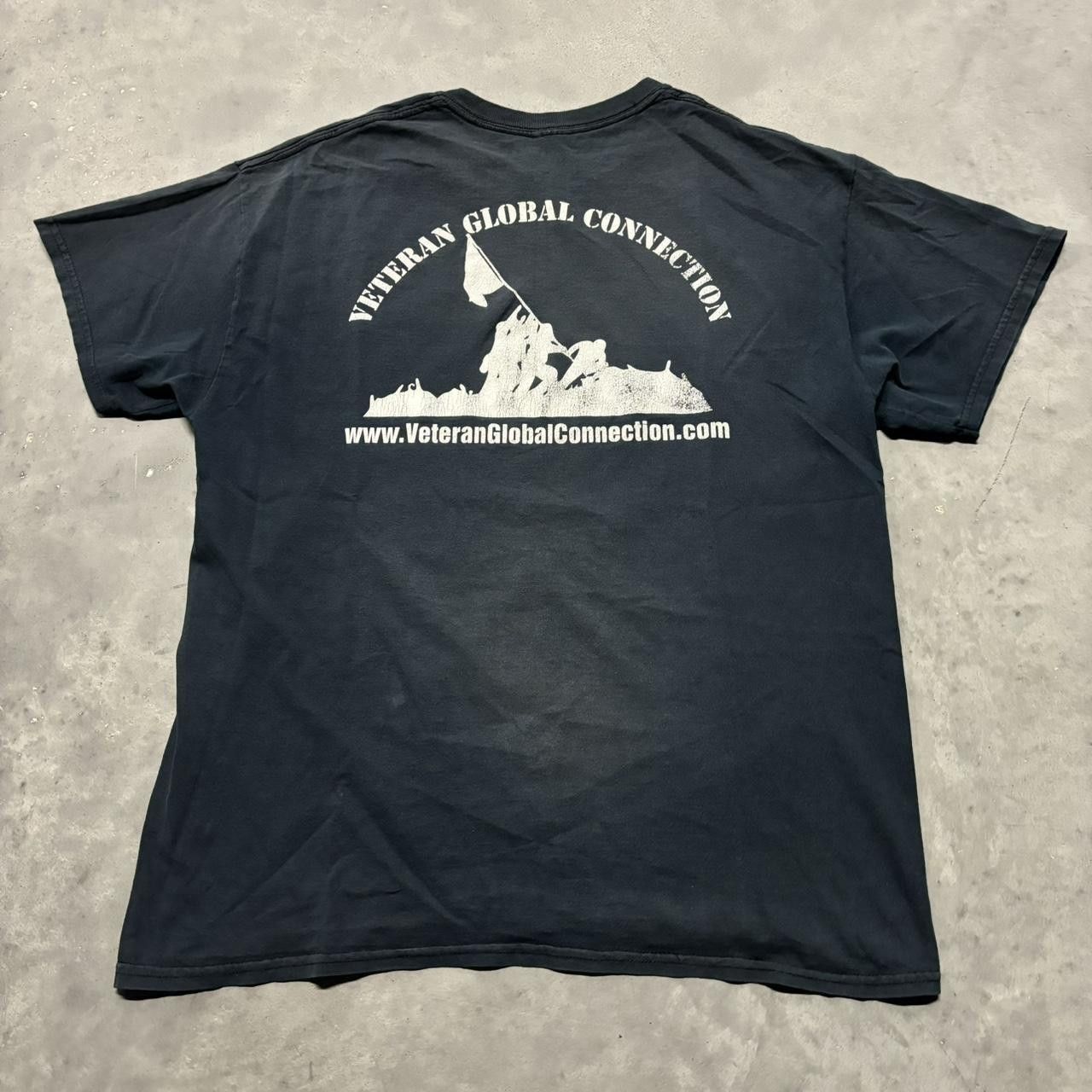Japanese Brand × Vintage Crazy Vintage Y2K/2000s Sunfaded Black Wounded Warrior Military Graphic Tee! Size US L / EU 52-54 / 3 - 1 Thumbnail