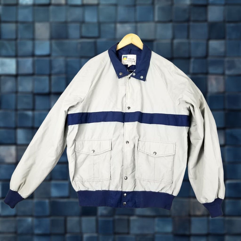 Vintage VINTAGE Field & Stream Bomber Jacket XLT Tall Gray Blue Stripe Pockets Lined Jacket Mens 80s 90s Outdoor Retro Size US XL / EU 56 / 4 - 1 Thumbnail
