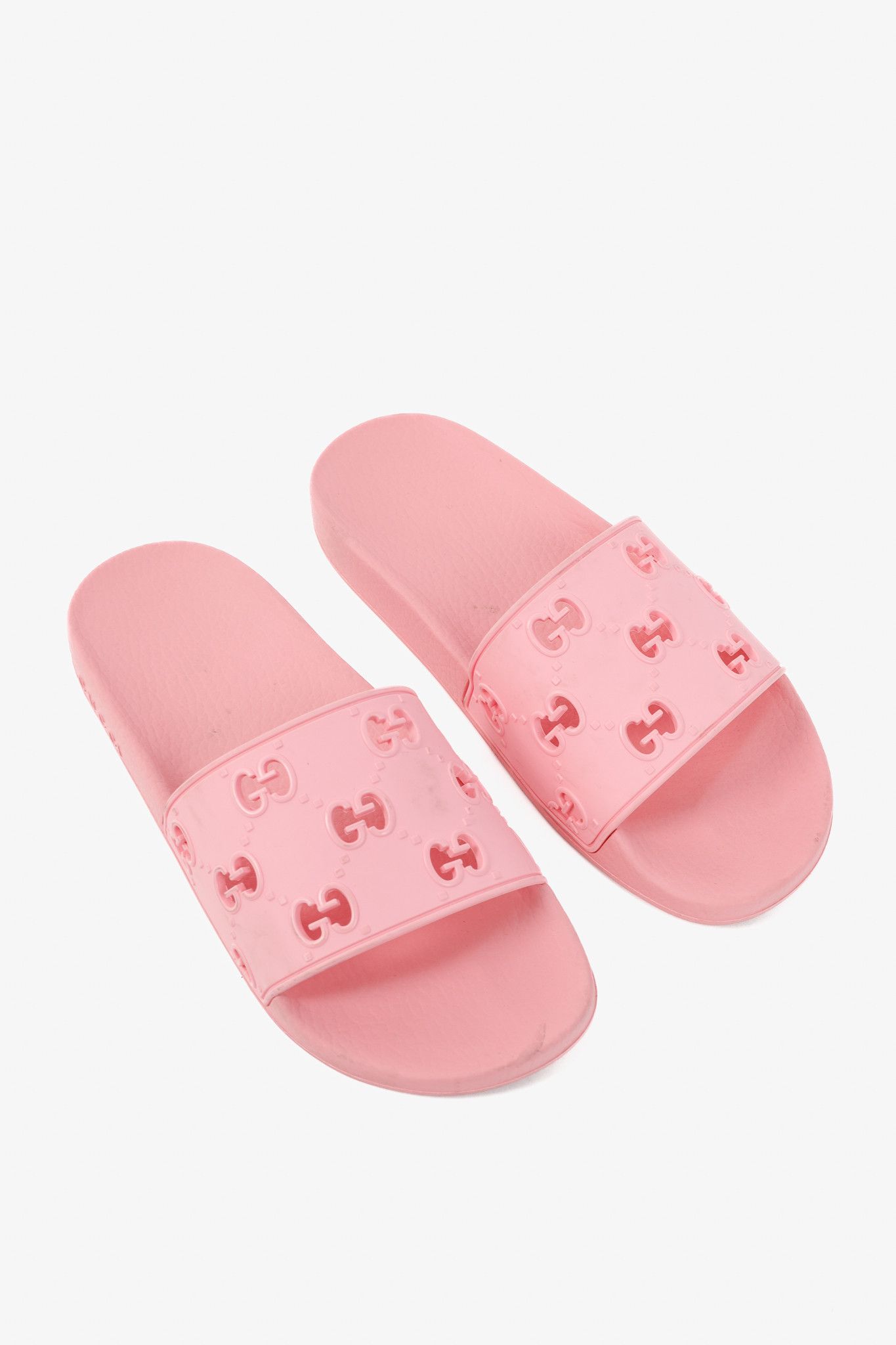 Gucci Pink Rubber GG Slide Sandals