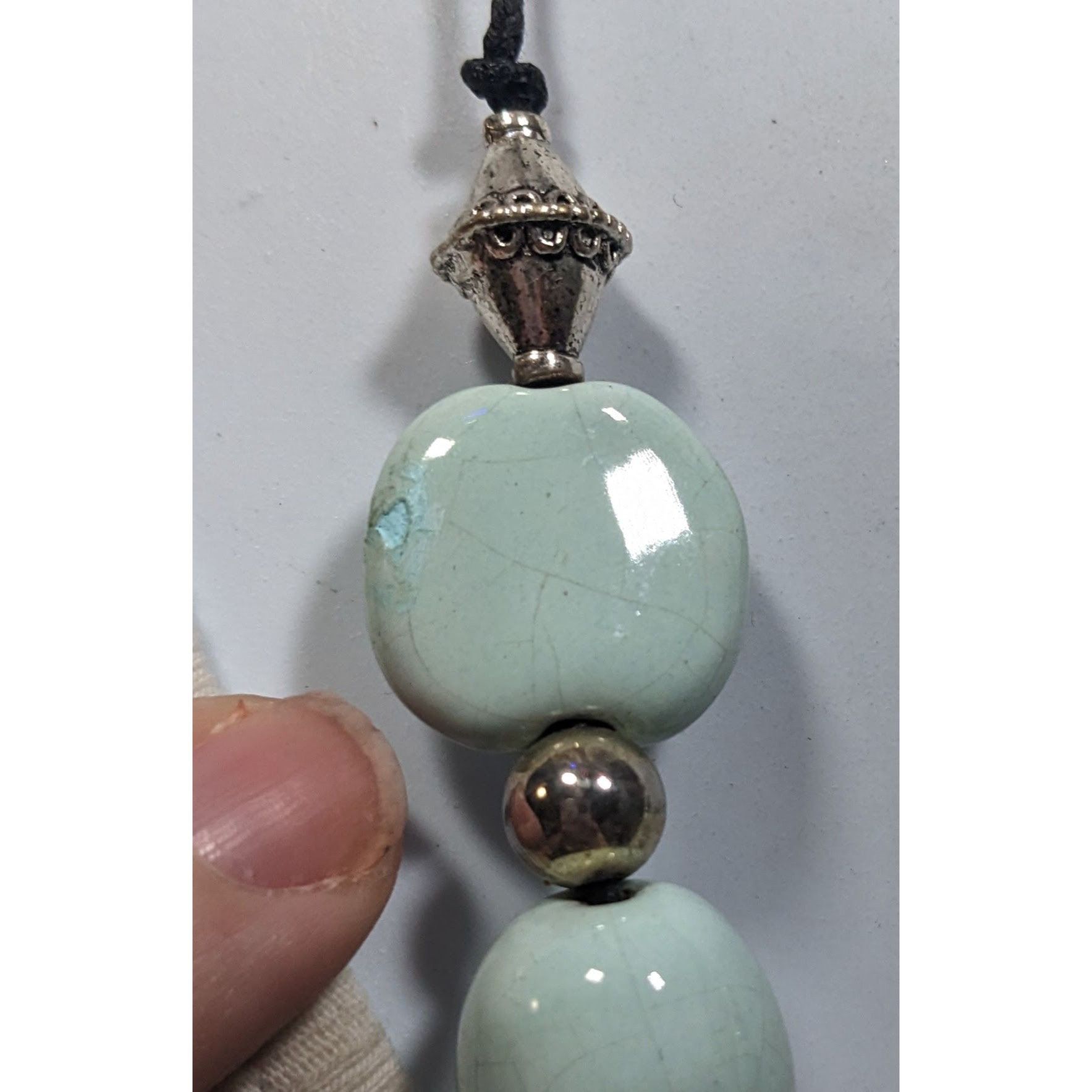 Other Handmade Light Blue Ceramic Beaded Necklace With Silver Tone Size ONE SIZE - 4 Thumbnail
