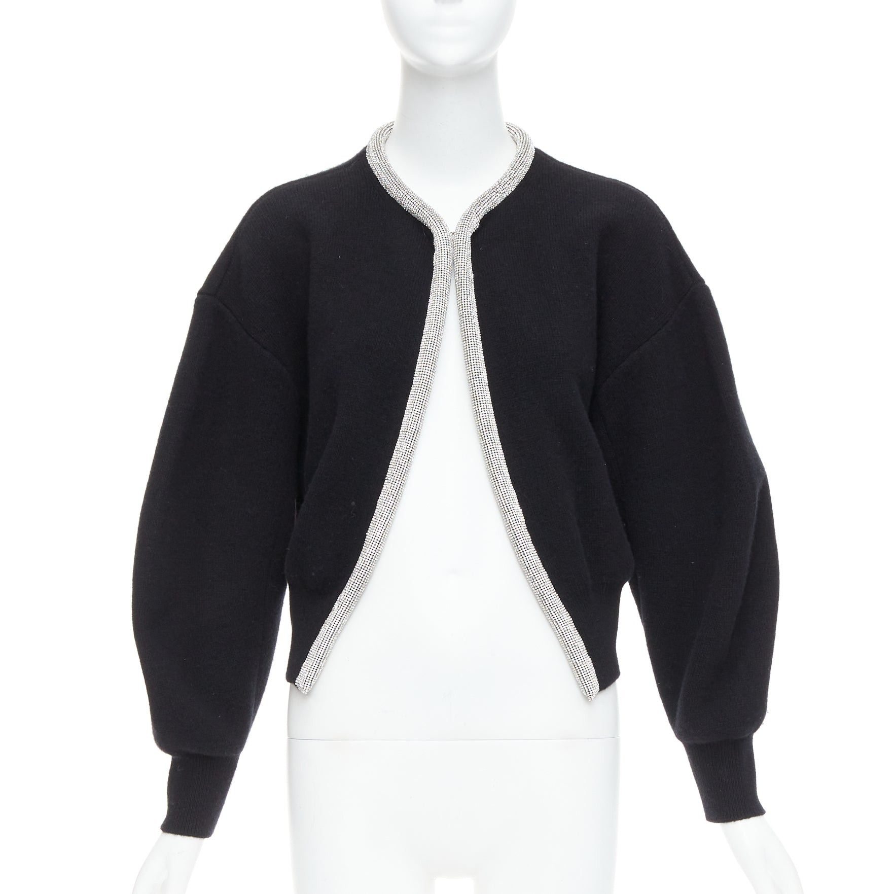 Alexander Wang ALEXANDER WANG black wool cashmere blend crystal cord cropped cardigan S Size S / US 4 / IT 40 - 1 Thumbnail