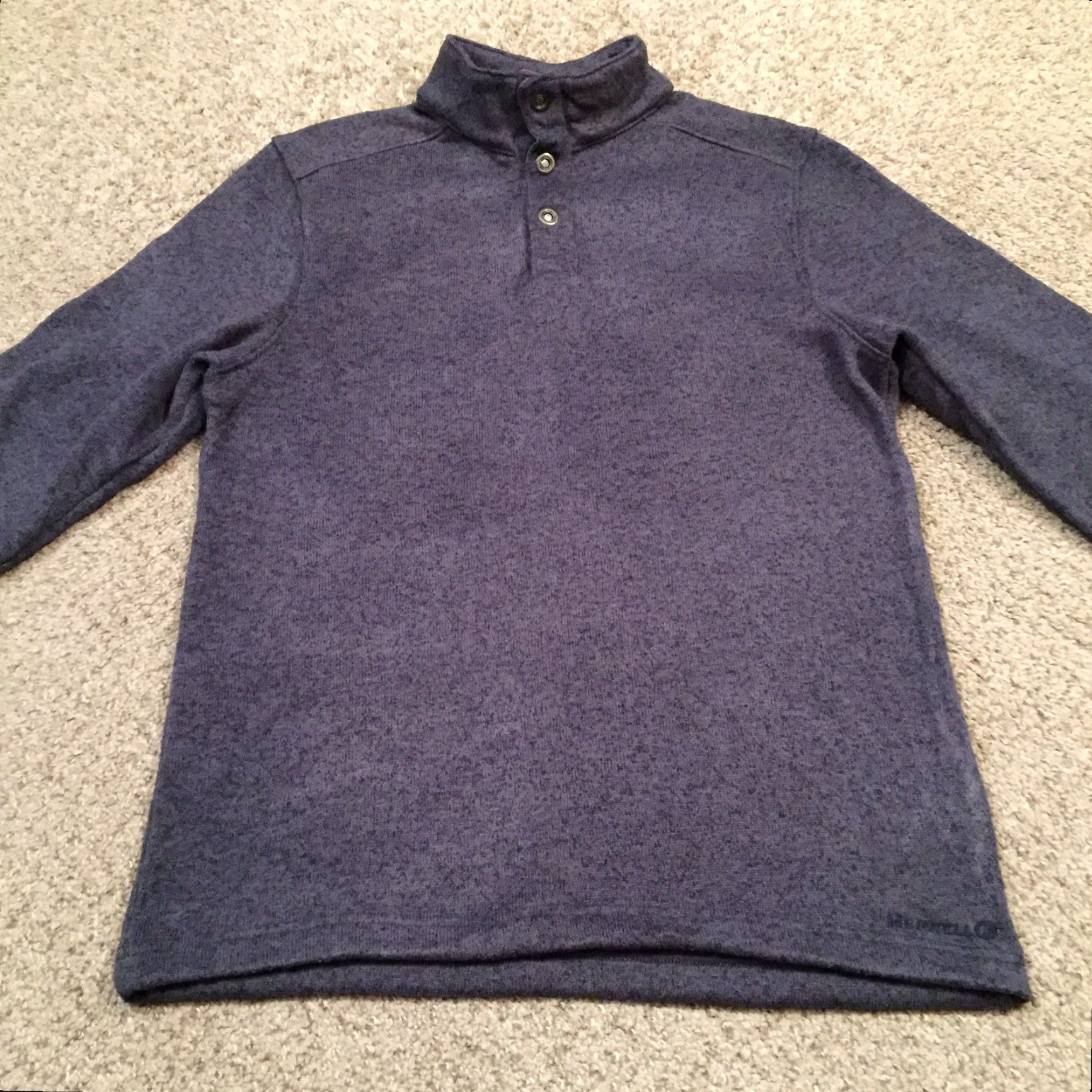 Merrell Merrell Mens Medium Gray Fleece Pullover Sweater Mock Neck Elbow Patches Regulate Knit Tight-Knit Satin? Size US M / EU 48-50 / 2 - 5 Thumbnail