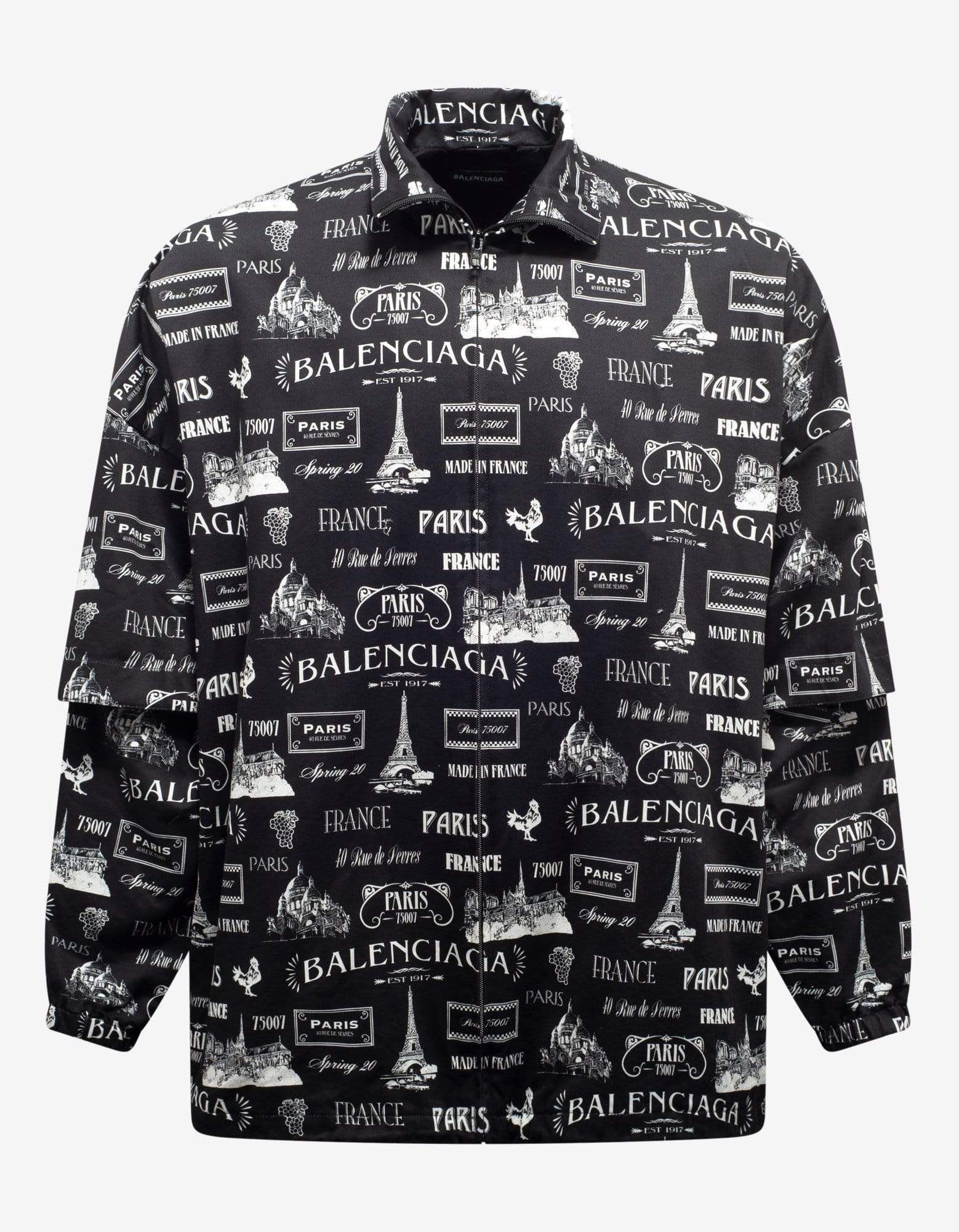 image of Balenciaga Black Double Sleeve Paris Resto Print Windbreaker Size 46, Men's