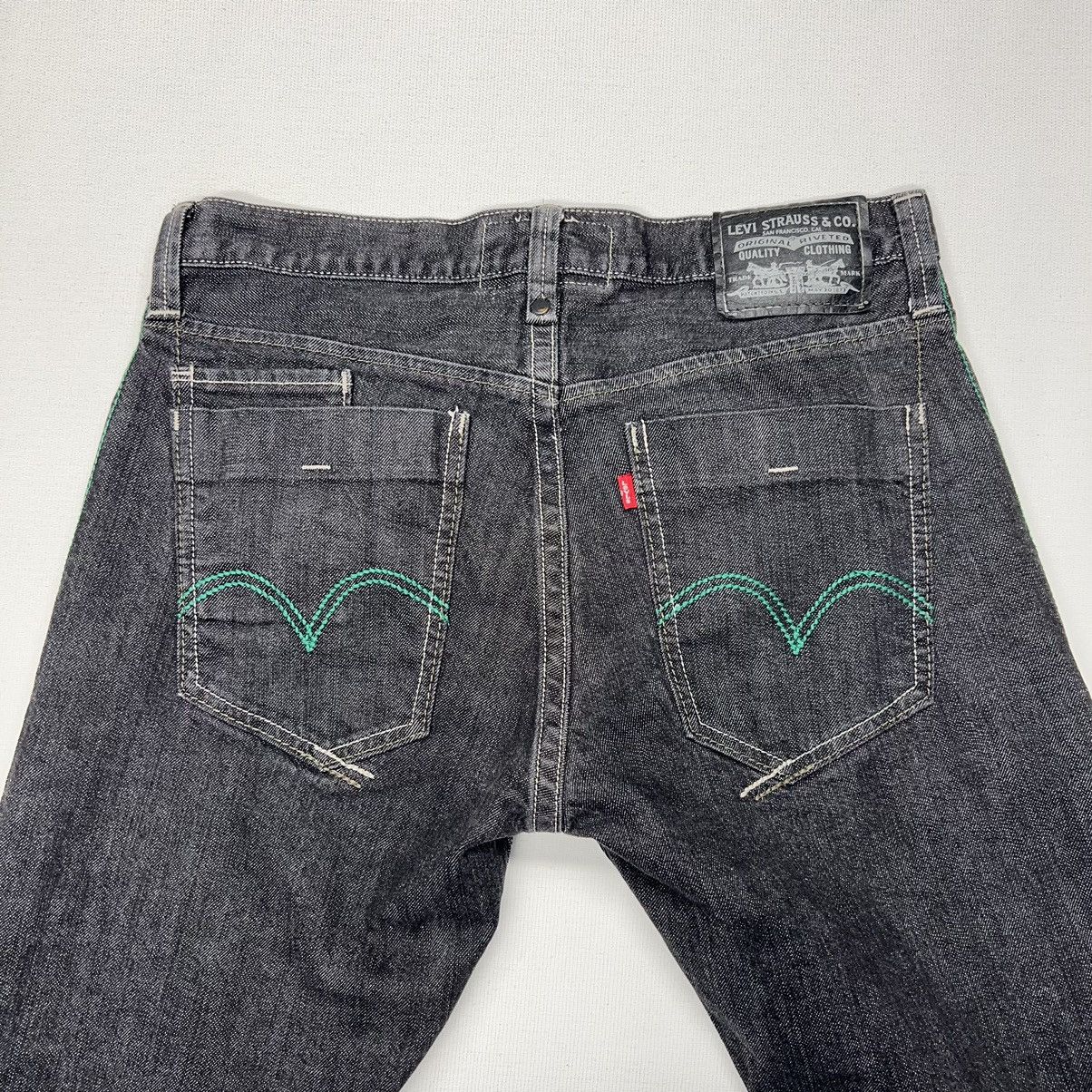 Levi's Levis Slim Straight Jeans Black Green Stitch Pockets Denim Size US 33 - 13 Thumbnail