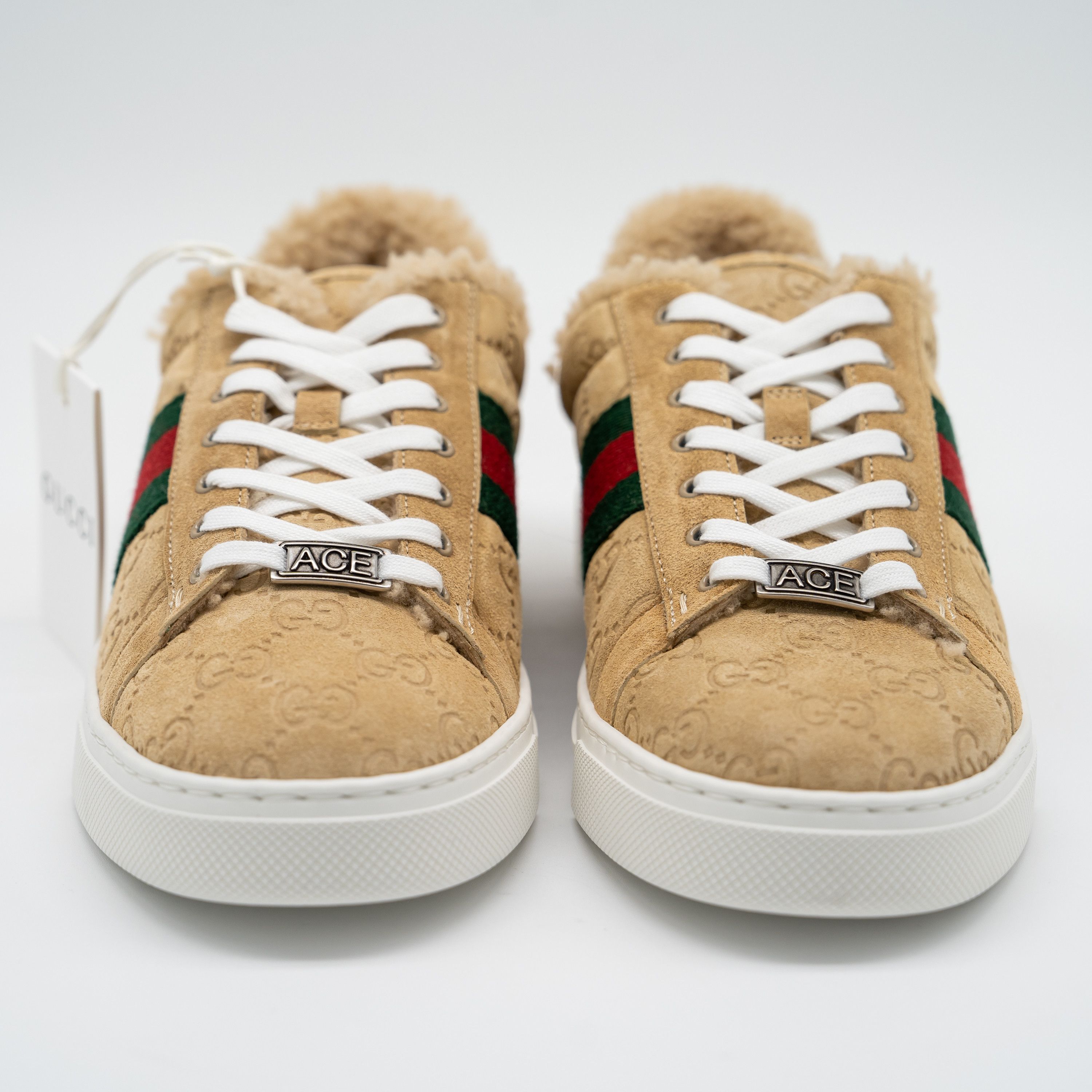 Gucci 9.5 US Gucci Ace GG Brown Mutton Fur Shearling Web Sneakers Size US 9.5 / IT 39.5 - 2 Thumbnail