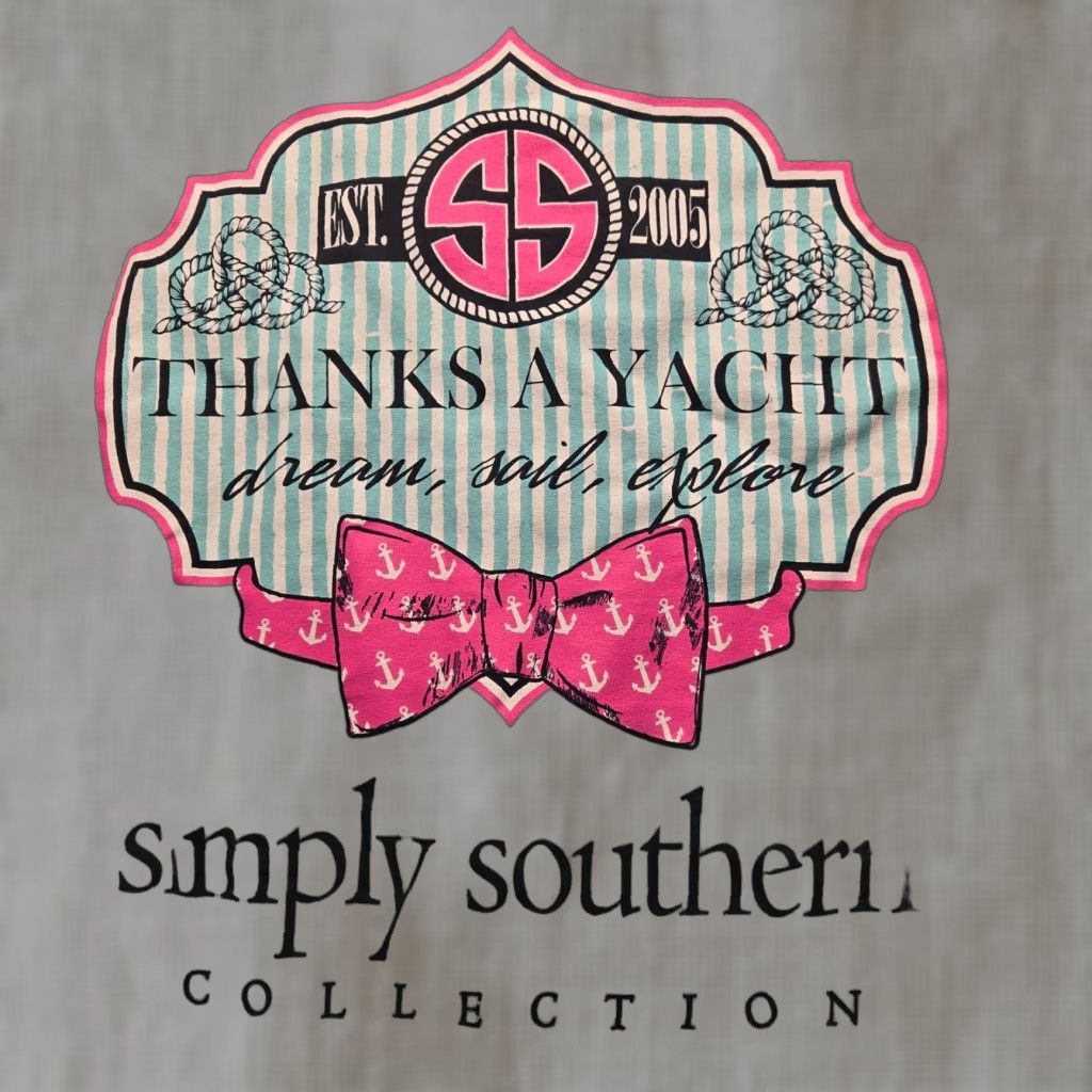 Vintage Simply Southern "Thanks A Yacht" Long Sleeve Tee Shirt Women Small Blue Green Size S / US 4 / IT 40 - 1 Thumbnail