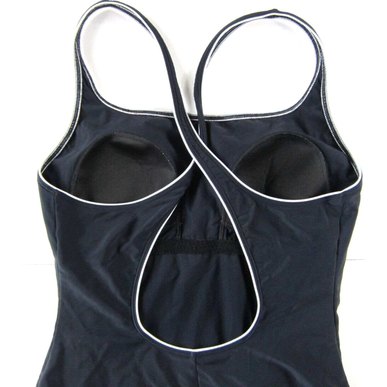 Speedo Speedo One Piece Swimsuit Women L Black Crisscross Back Padded Bust Classic Solid Polyester SpandexFit Regular Size Large Size ONE SIZE - 7 Thumbnail
