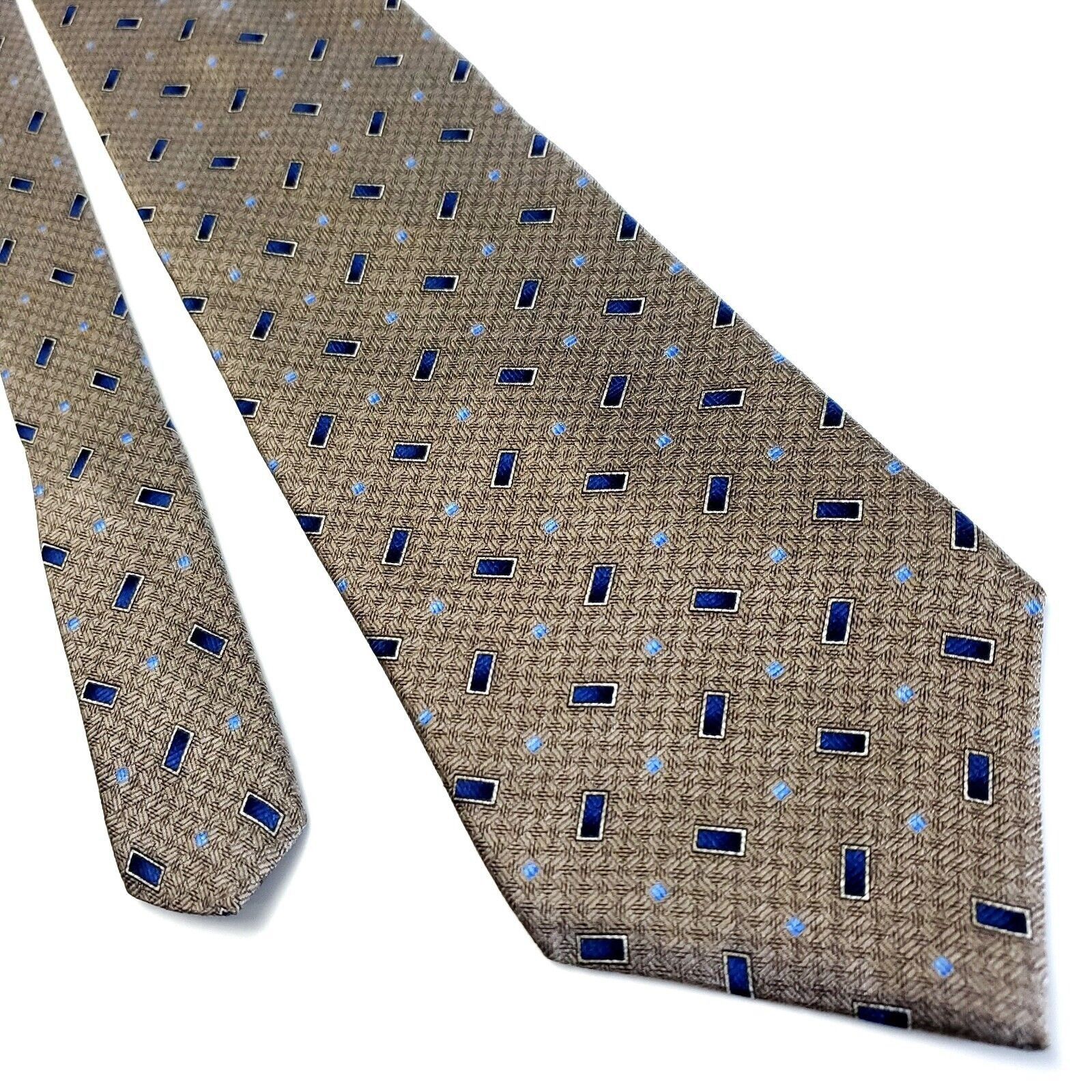 Stafford Stafford Essentials Brown Silk Tie Woven Geometric Size ONE SIZE - 1 Thumbnail