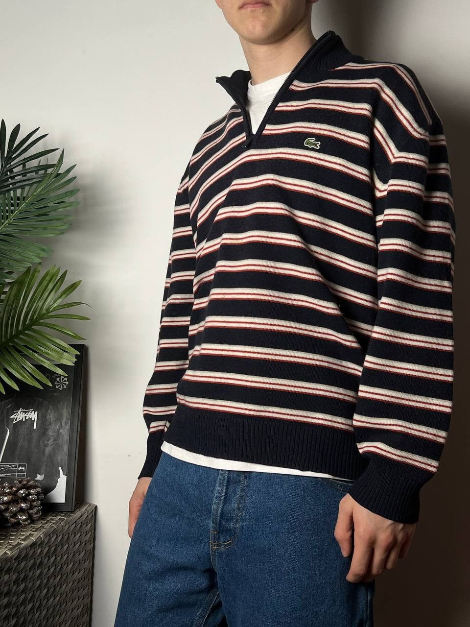 Lacoste 1/4 90s Vintage Sweater Knitwear Navy Size M