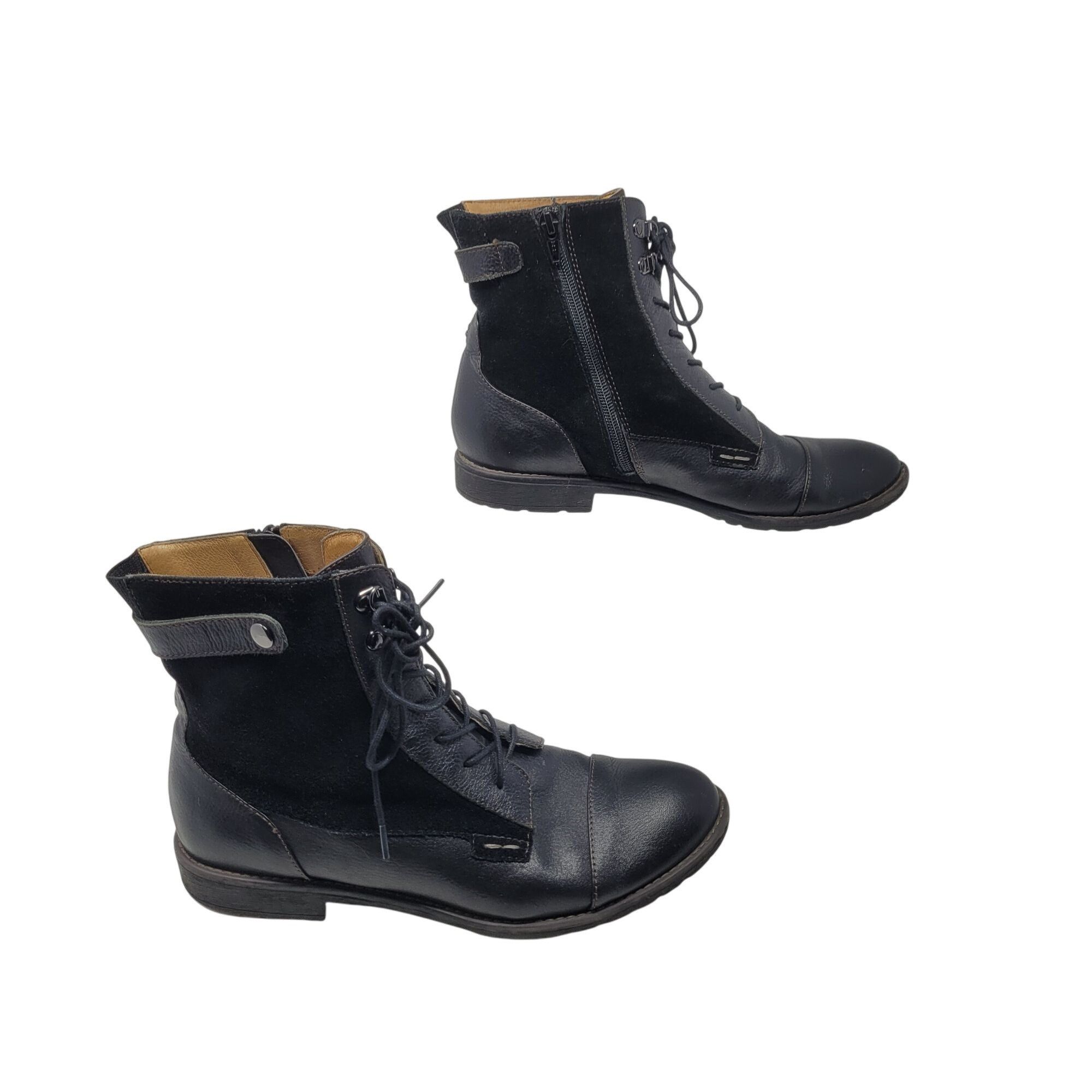 Designer Montana Artisan Black Suede Leather Lace-Up Ankle Boots Side Size US 9.5 / IT 39.5 - 7 Thumbnail