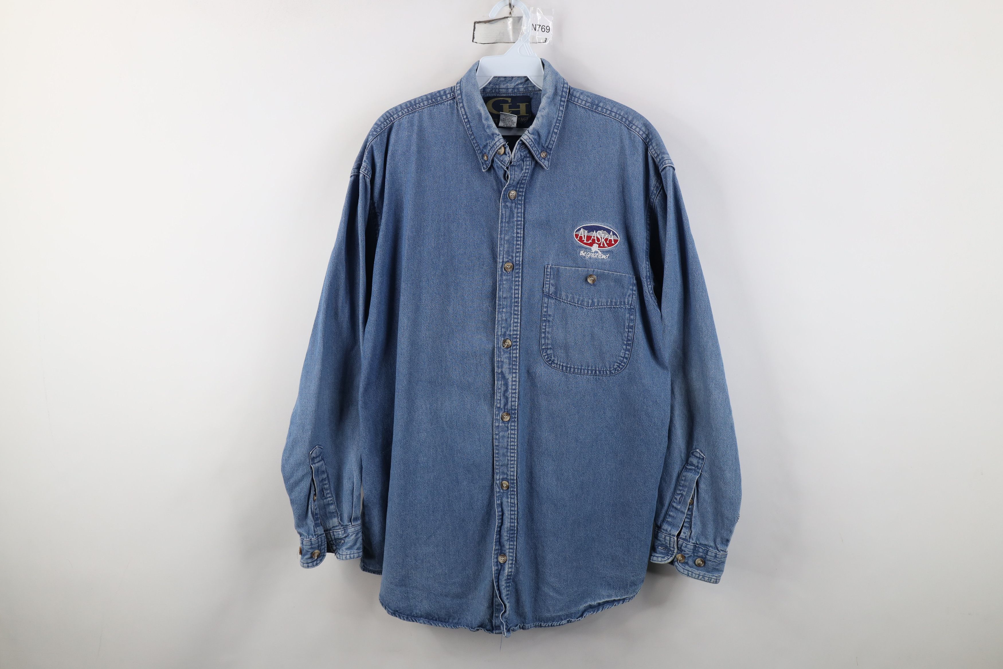 Vintage Vintage 90s Streetwear Great Land Denim Button Down Shirt Size US M / EU 48-50 / 2 - 1 Thumbnail