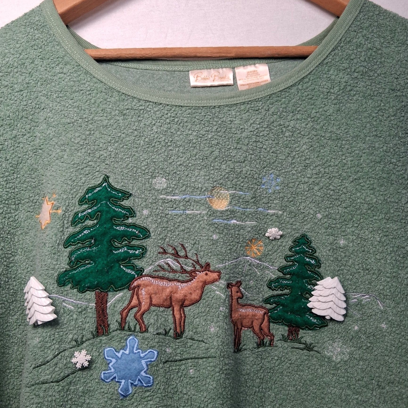 Vintage VINTAGE Bobbie Brooks Fleece Shirt Women Plus 26/28 Green Deer Snow Embroidered Christmas Winter Cozy Size 4XL / US 24-26 - 3 Thumbnail