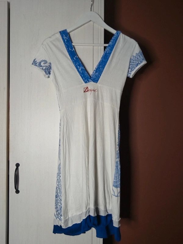 Desigual Desigual white blue summer cotton dress Size S / US 4 / IT 40 - 3 Thumbnail