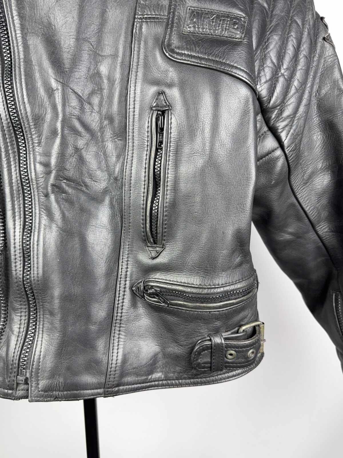 Leather Vntg 00s AKITO Heavy Leather Racing MOTO Bomber Jacket Punk Size US L / EU 52-54 / 3 - 6 Thumbnail