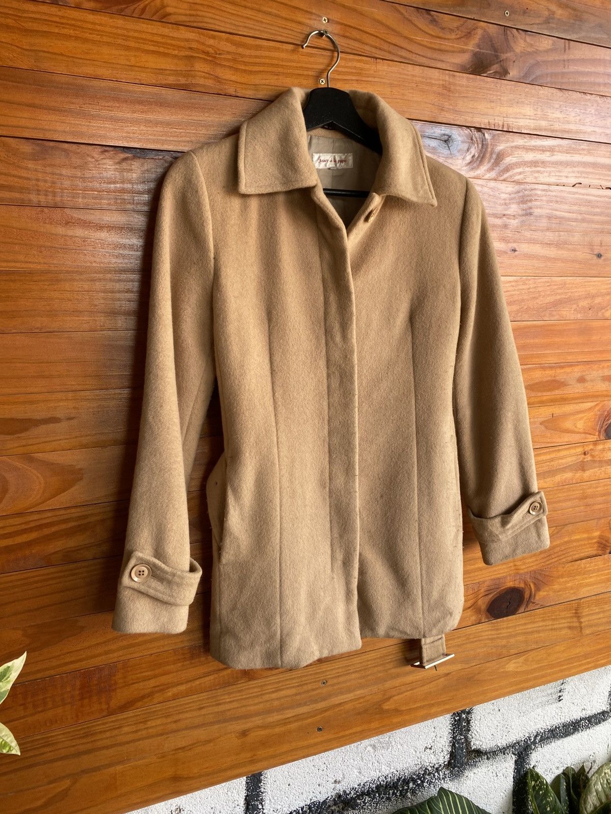 Japanese Brand Jouer à la Pupe Beige Wool Coat – Classic Belted Short Coat Size S / US 4 / IT 40 - 5 Thumbnail