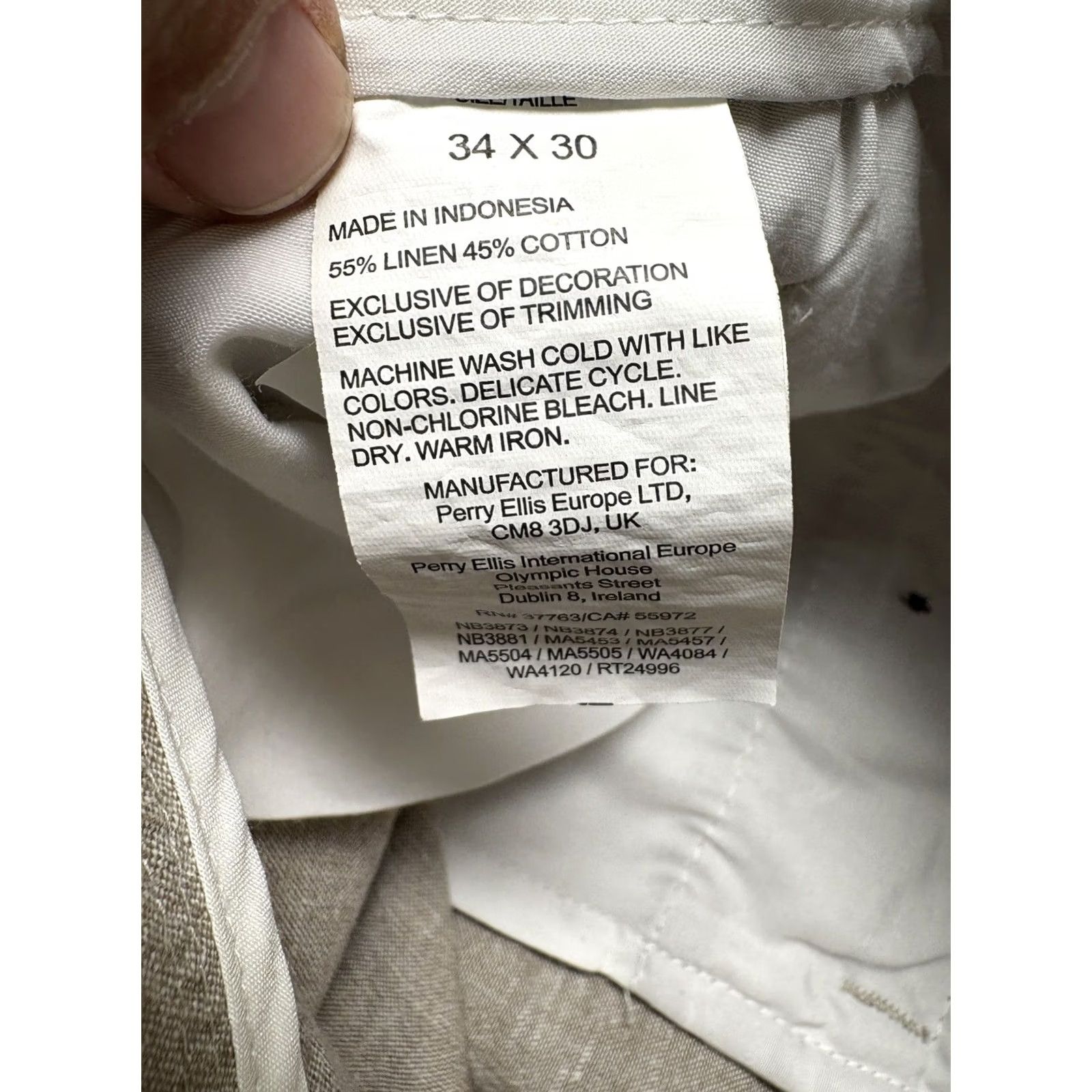 Perry Ellis Perry Ellis Pants Mens 34x30 Beige Linen Cotton Blend Dress Pants Casual Flat Front Pockets Regular 30 Inseam 34 Waist Jeans Size US 34 / EU 50 - 6 Thumbnail