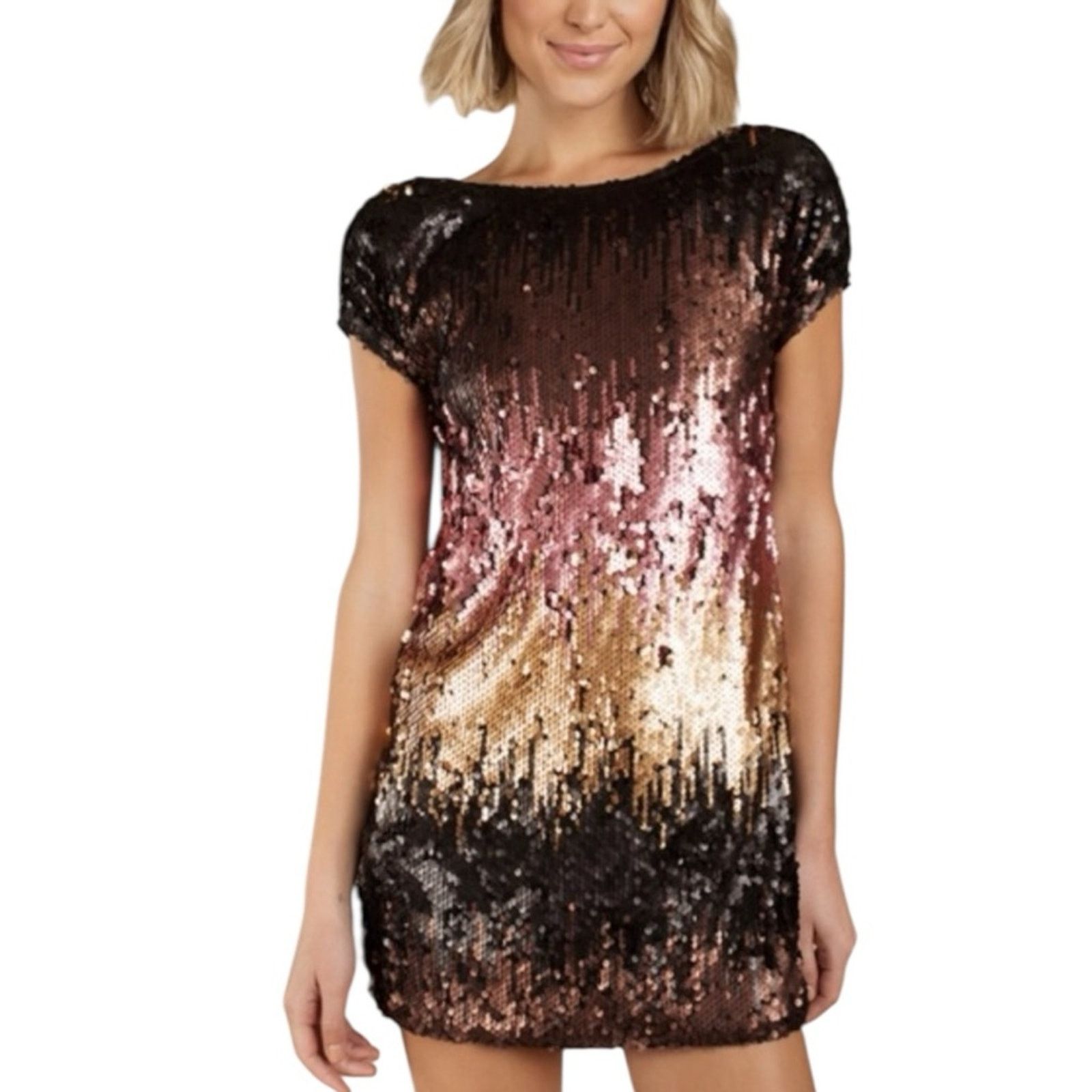 Tobi Shine Me Up Ombr Sequin Mini Backless Shift Dress Sz S