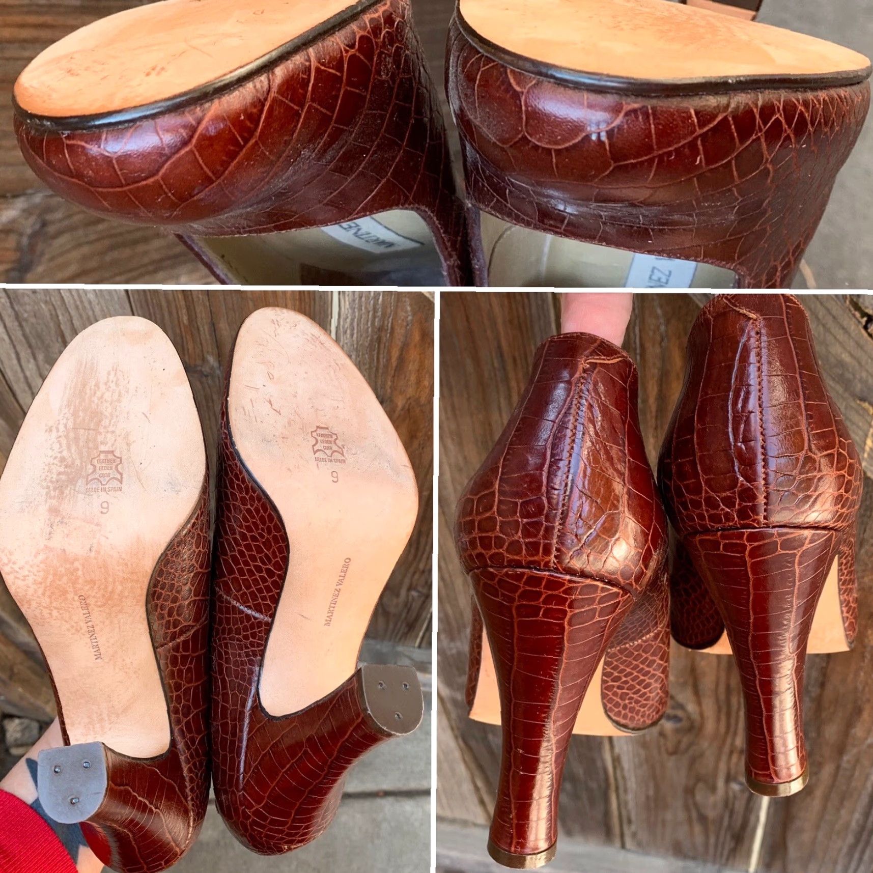 Crocs Martinez Valero Croc Embossed Mary Jane Heels Brown Leather Size 9B Women Pump Leather Upper Spool Heel Vintage N/A Size US 9 / IT 39 - 5 Thumbnail