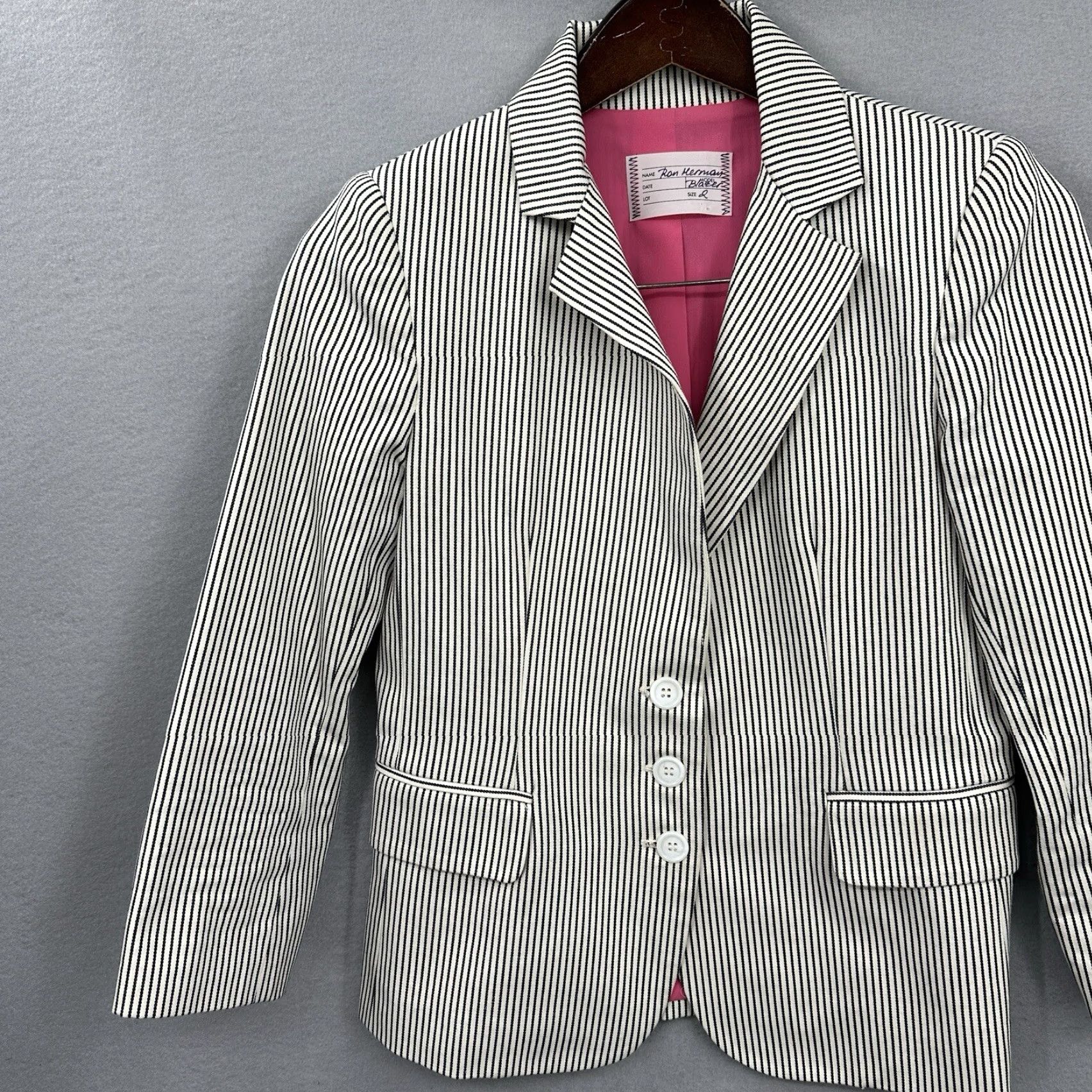 Vintage Ron Herman Blazer Womens Striped 3/4 Sleeve Wool Button Ivory Knit Classic Blazer 4 Size S / US 4 / IT 40 - 3 Thumbnail
