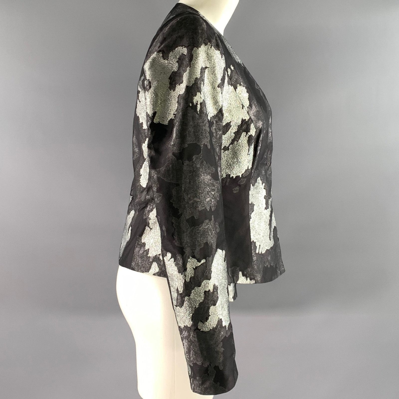 Escada ESCADA Size 4 Black Silver Silk Blend Two Button Jacket Size US 4 / IT 34 - 3 Thumbnail