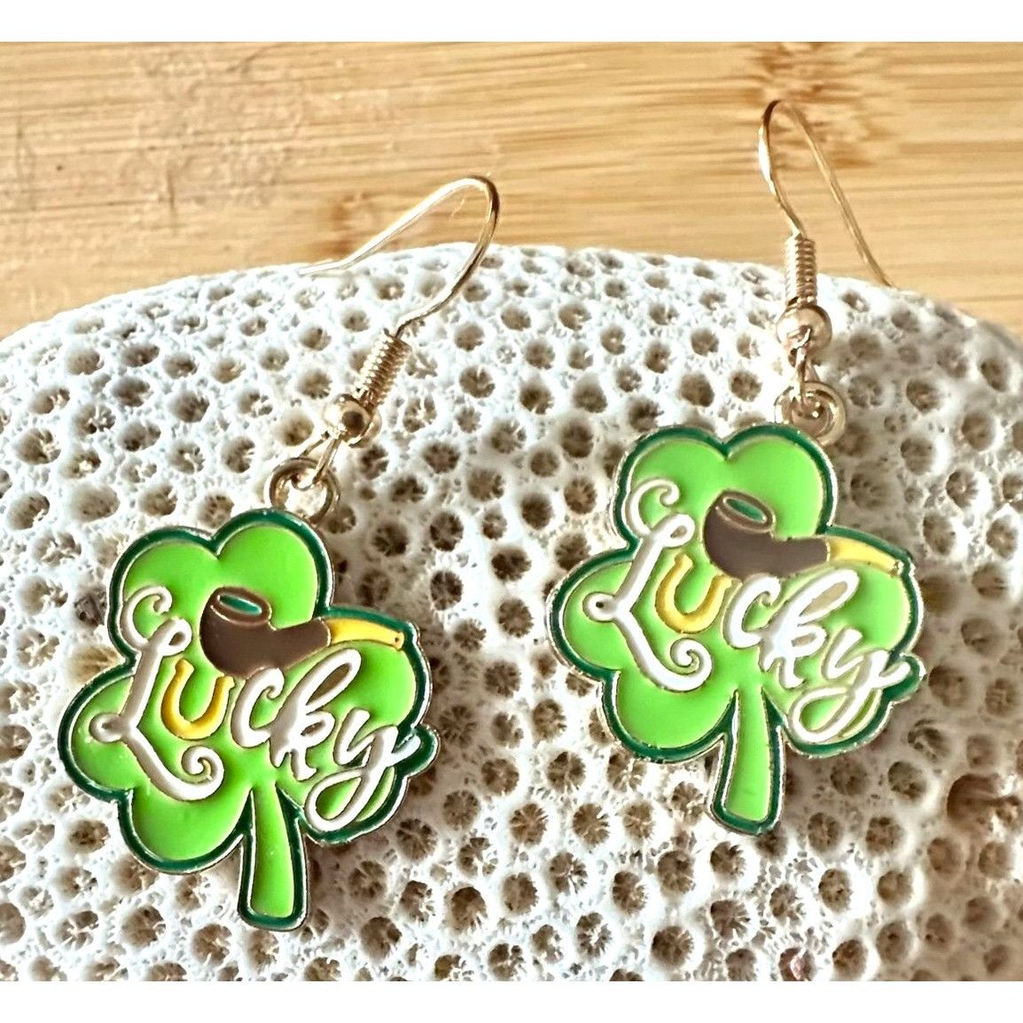 Handmade St Patricks Day Shamrock Earrings Lucky Hand Painted Metal N Size ONE SIZE - 1 Thumbnail