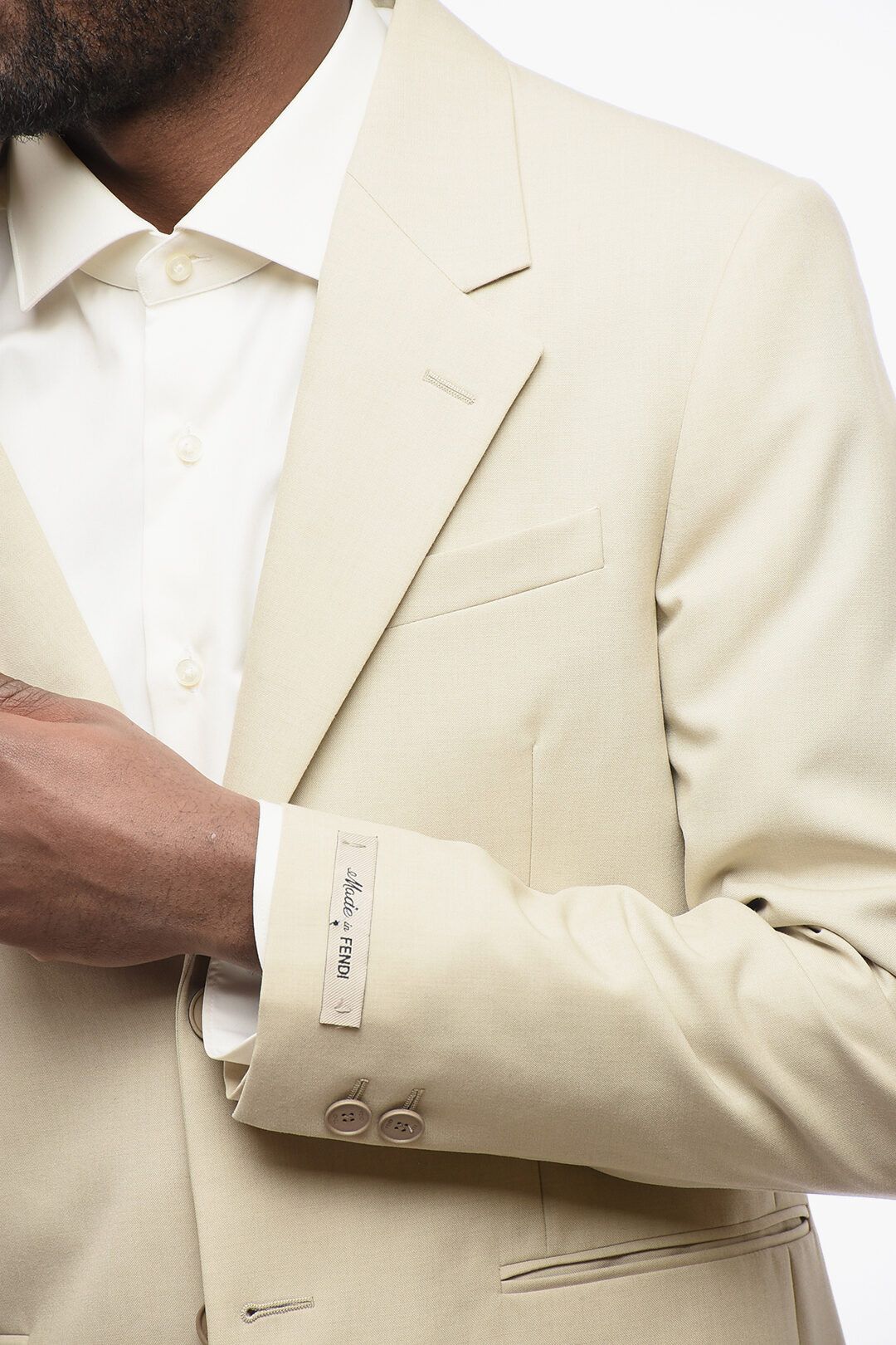 Fendi og1mm0825 Virgin Wool Jojoba Slim Fit Blazer in Beige Size US M / EU 48-50 / 2 - 3 Thumbnail