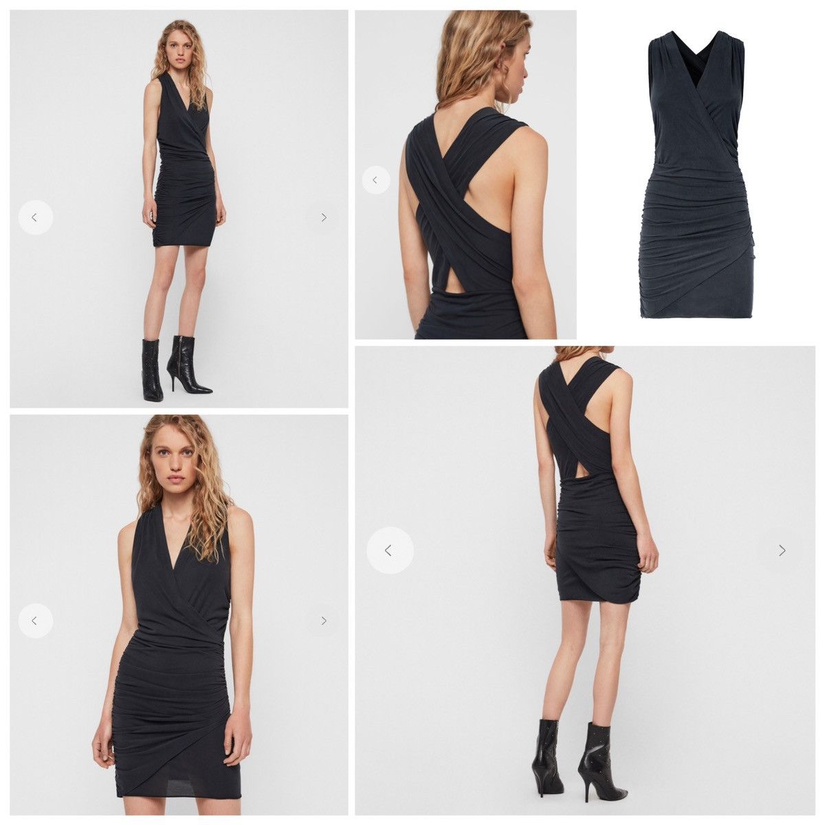 Allsaints NEW Nirman Ruched Wrap Over Open Back Mini Cross Avant Dress Size S / US 4 / IT 40 - 3 Thumbnail