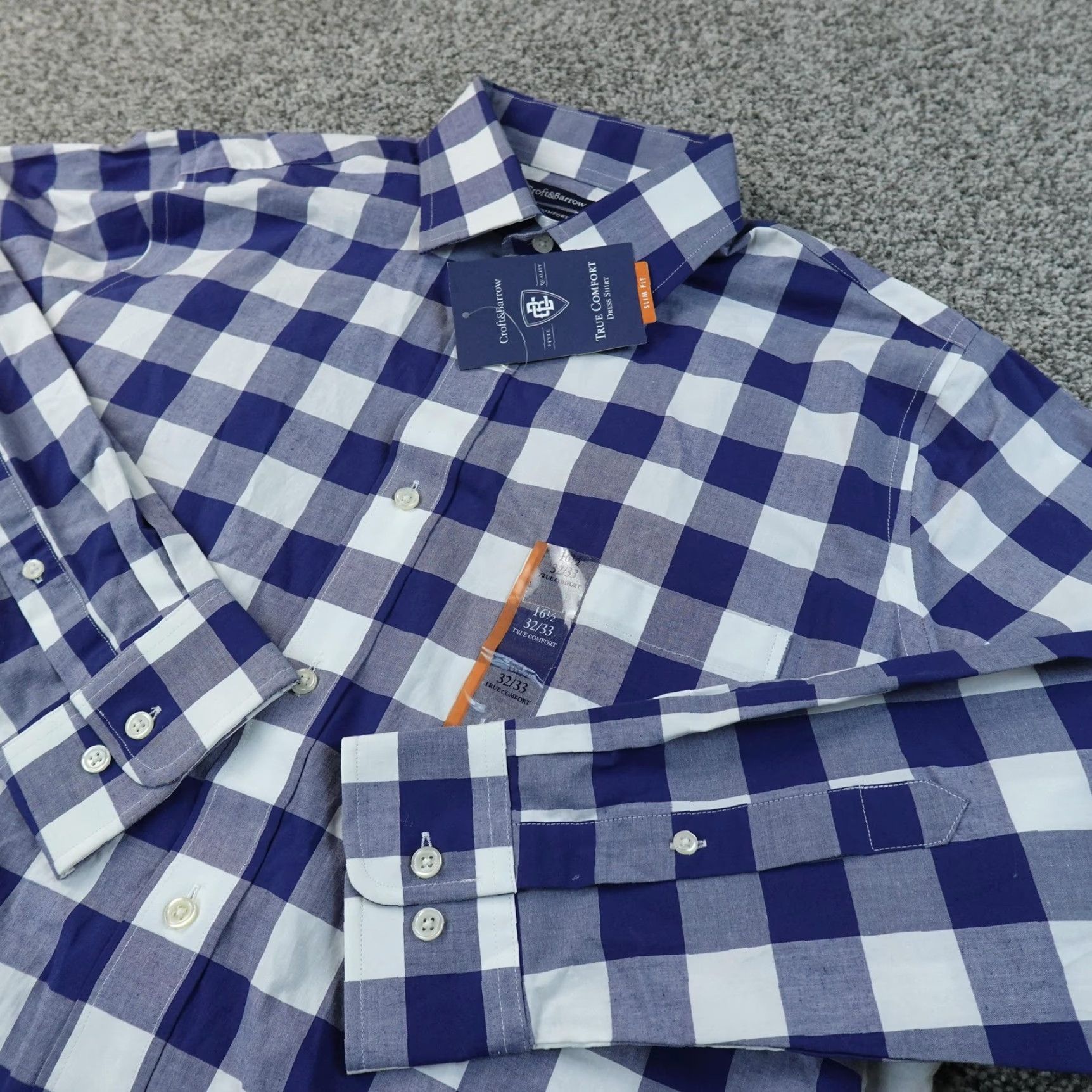 Croft & Barrow Croft & Barrow Shirt Mens 16.5 32/33 Blue Dress Shirt Slim Stretch Gingham Long Sleeve Button Up Size 46R - 2 Thumbnail